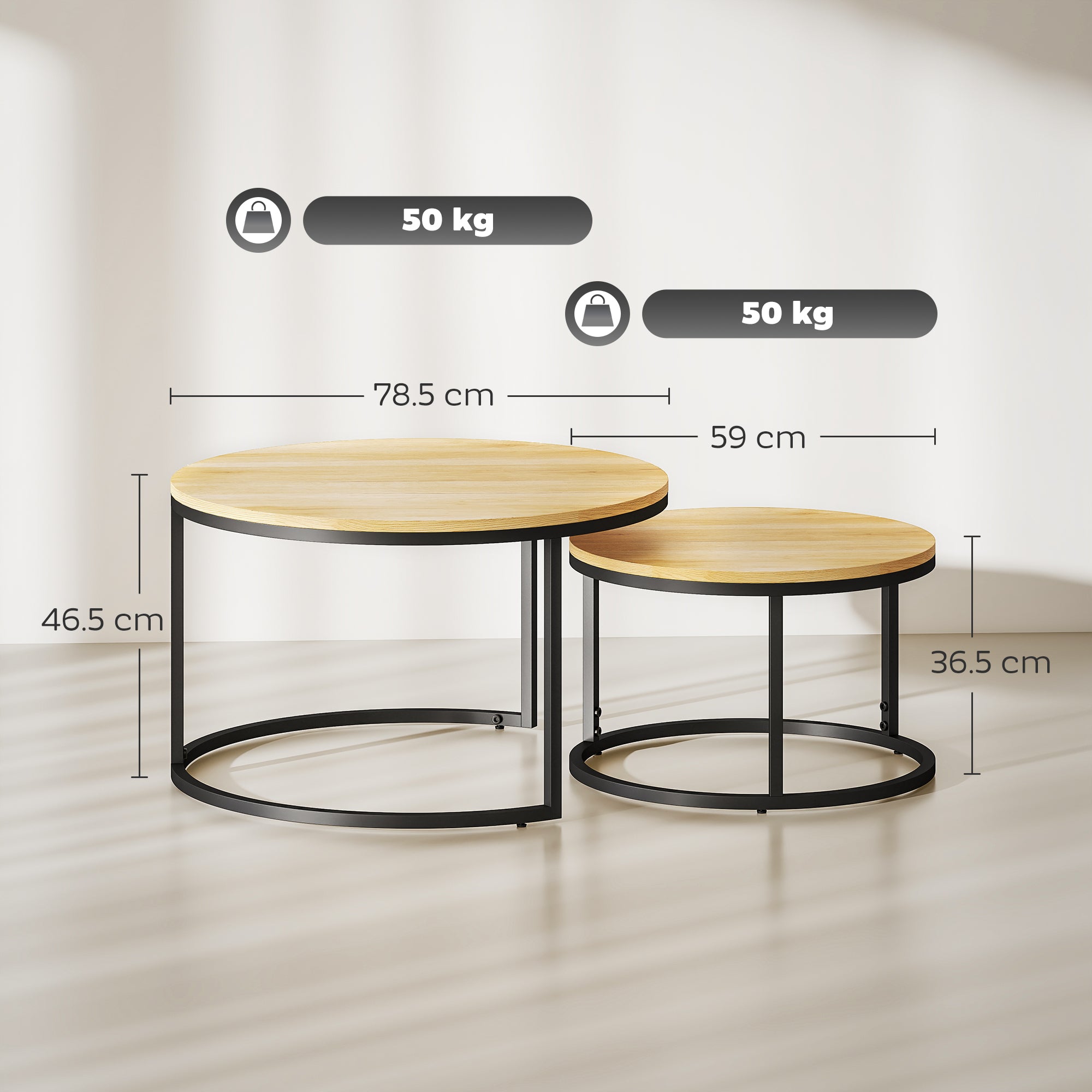 Set of Two Wood-Effect Stacking Tables - Natural