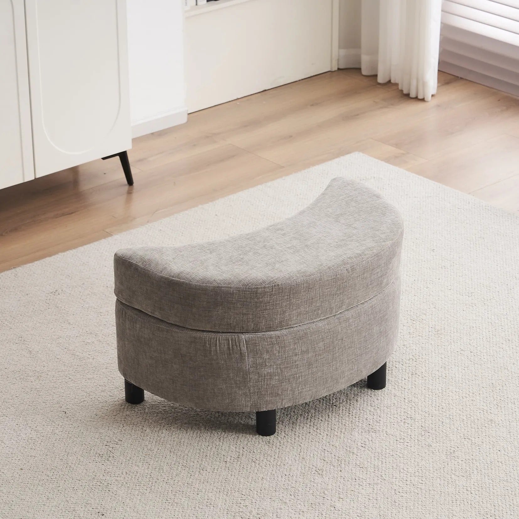 Chenille Swivel Armchair with 3 Back Cushions and Crescent Ottoman Stool, 360° Swivel Recliner Sofa, 107L x 105W x 82H cm, Grey