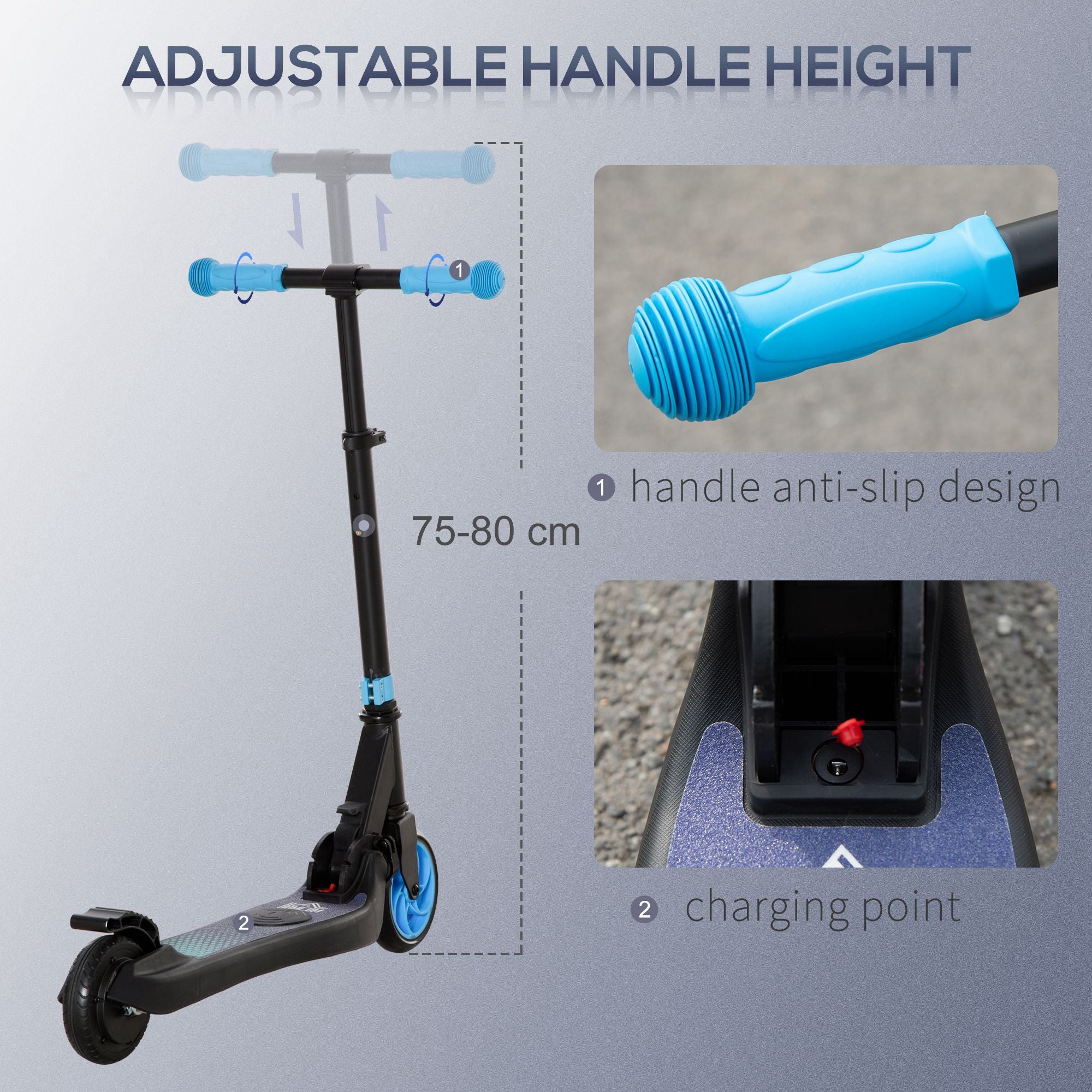 Folding Electric Scooter with Brake, for Ages 6+ Years, 8km/h Maximum Speed, Blue