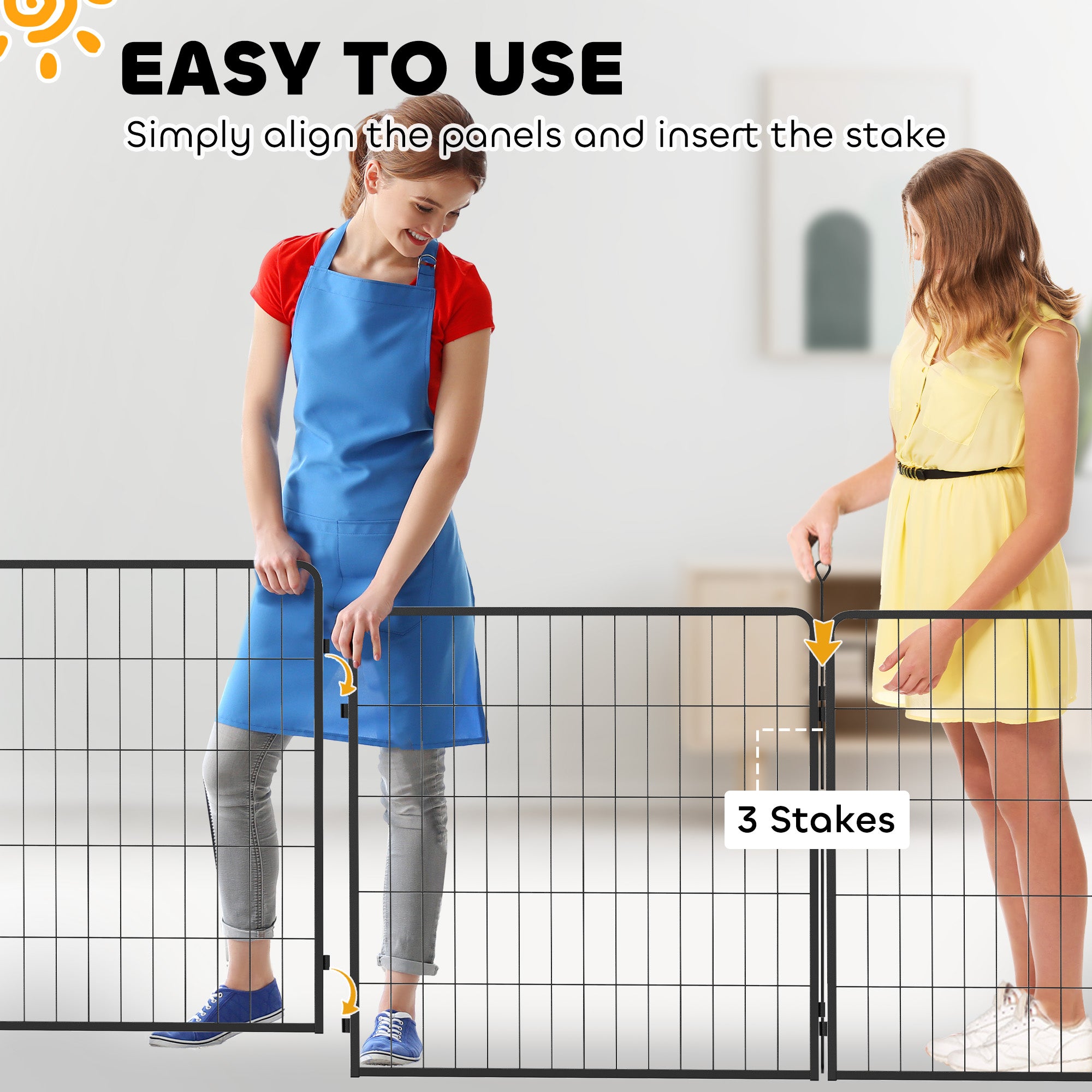 2 Piece Dog Pen Expansion Pack for 80cm High Pet Playpen with 3 Stakes, for Small and Medium Dogs