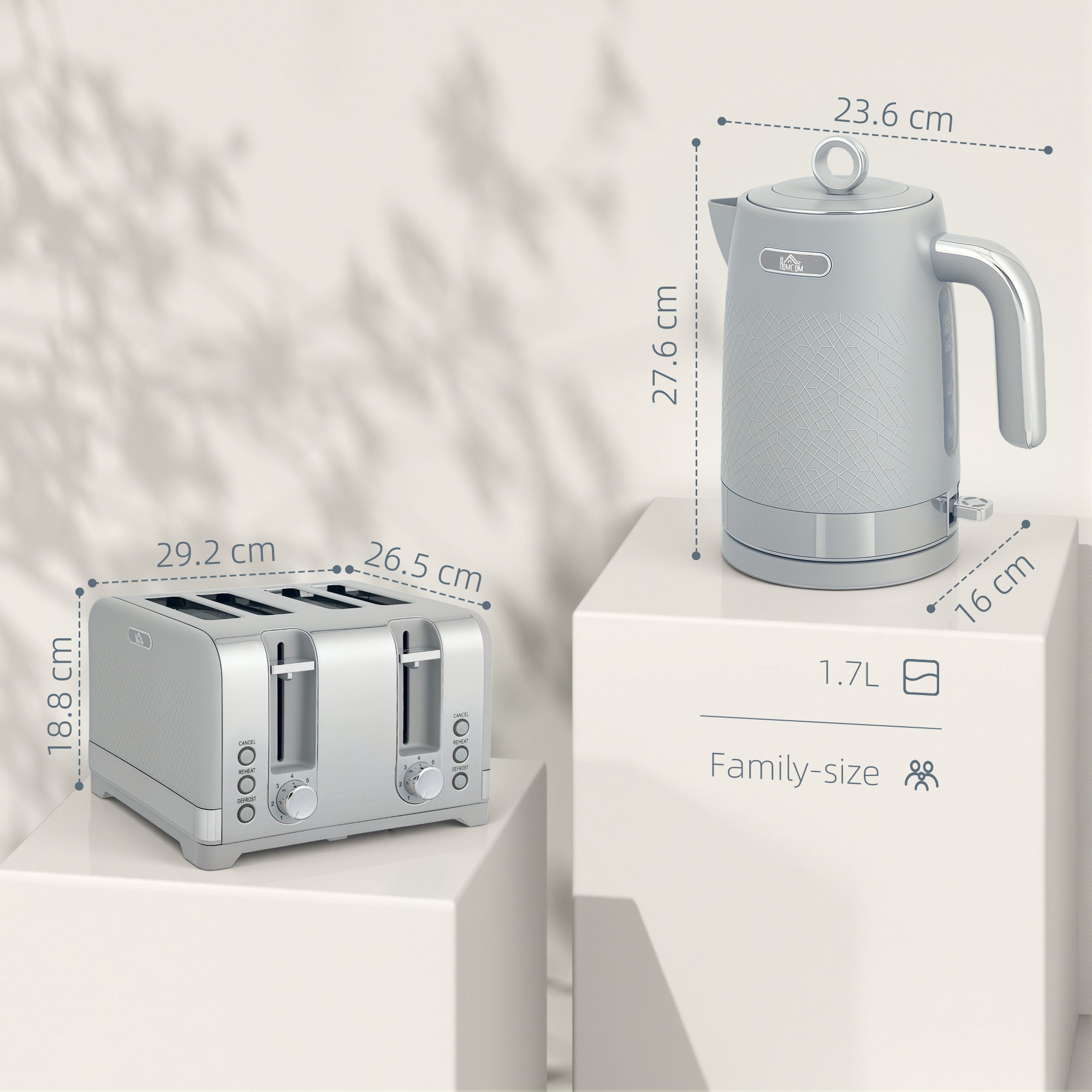 Sleek Textured Kettle and Four-Slice Toaster Set - Grey