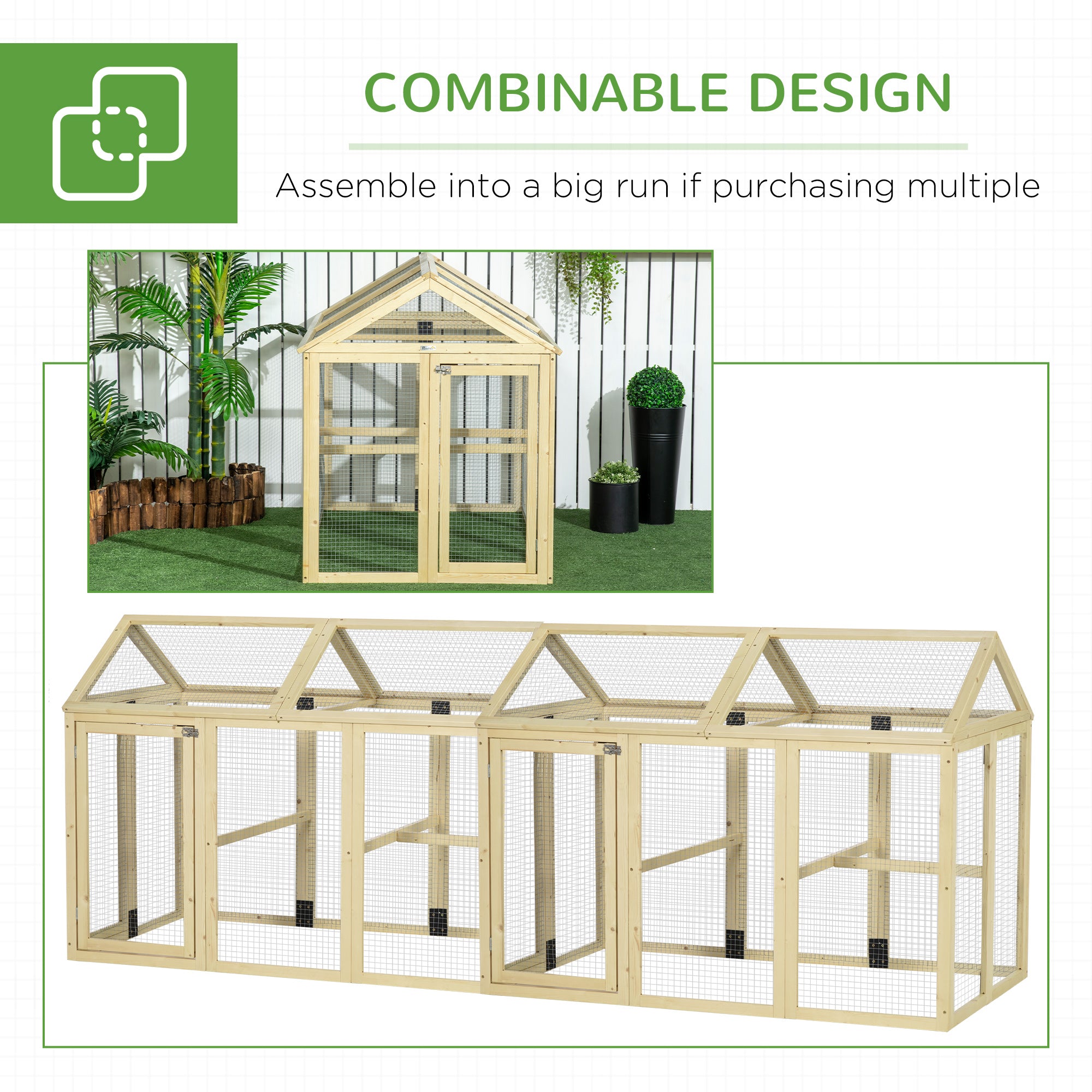 Large Chicken Run, Wooden Chicken coop, with Combinable Design - Natural Wood Finish