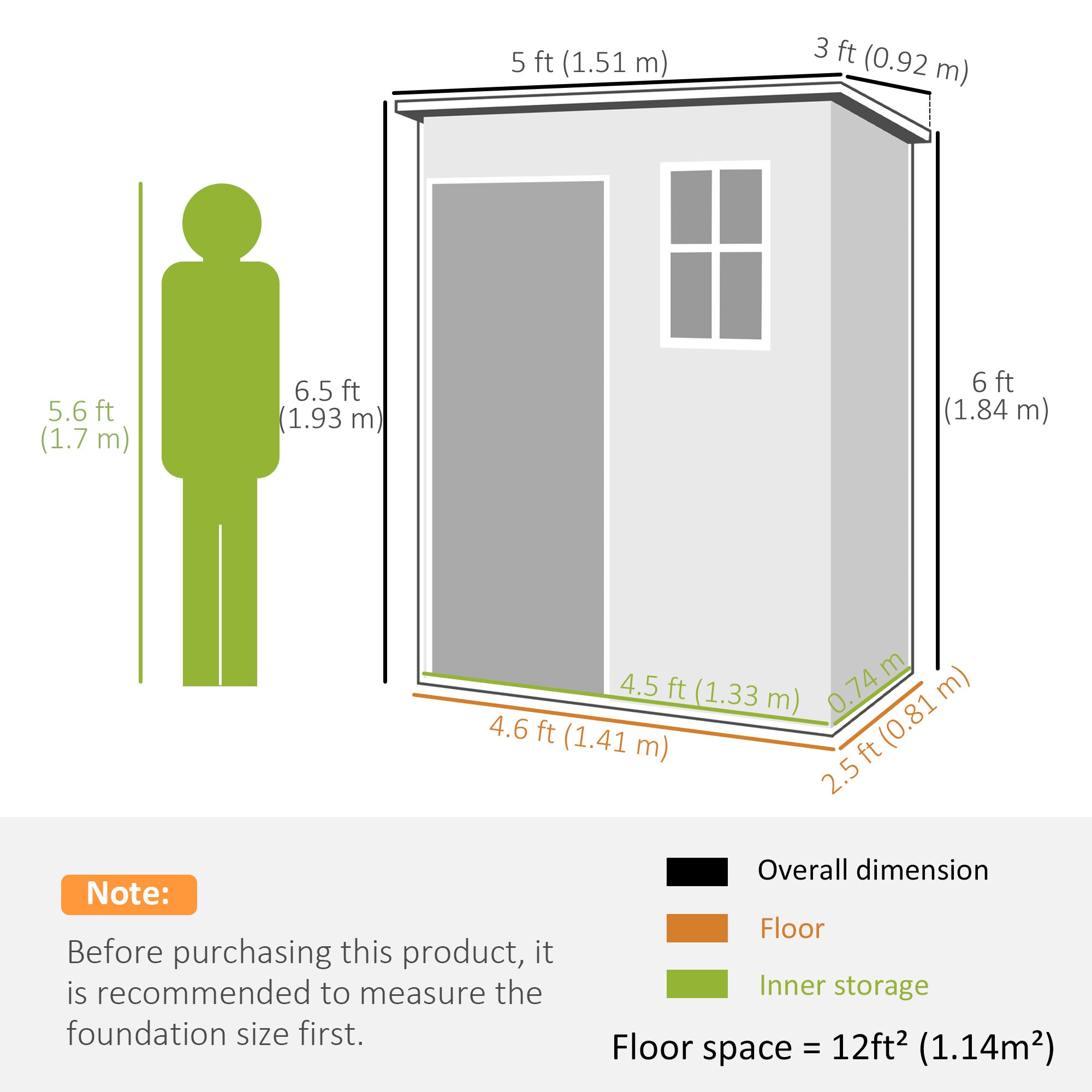 5' x 3' Garden Shed with Floor, Outdoor Storage Shed with Lockable Door, Window and Vent, Black