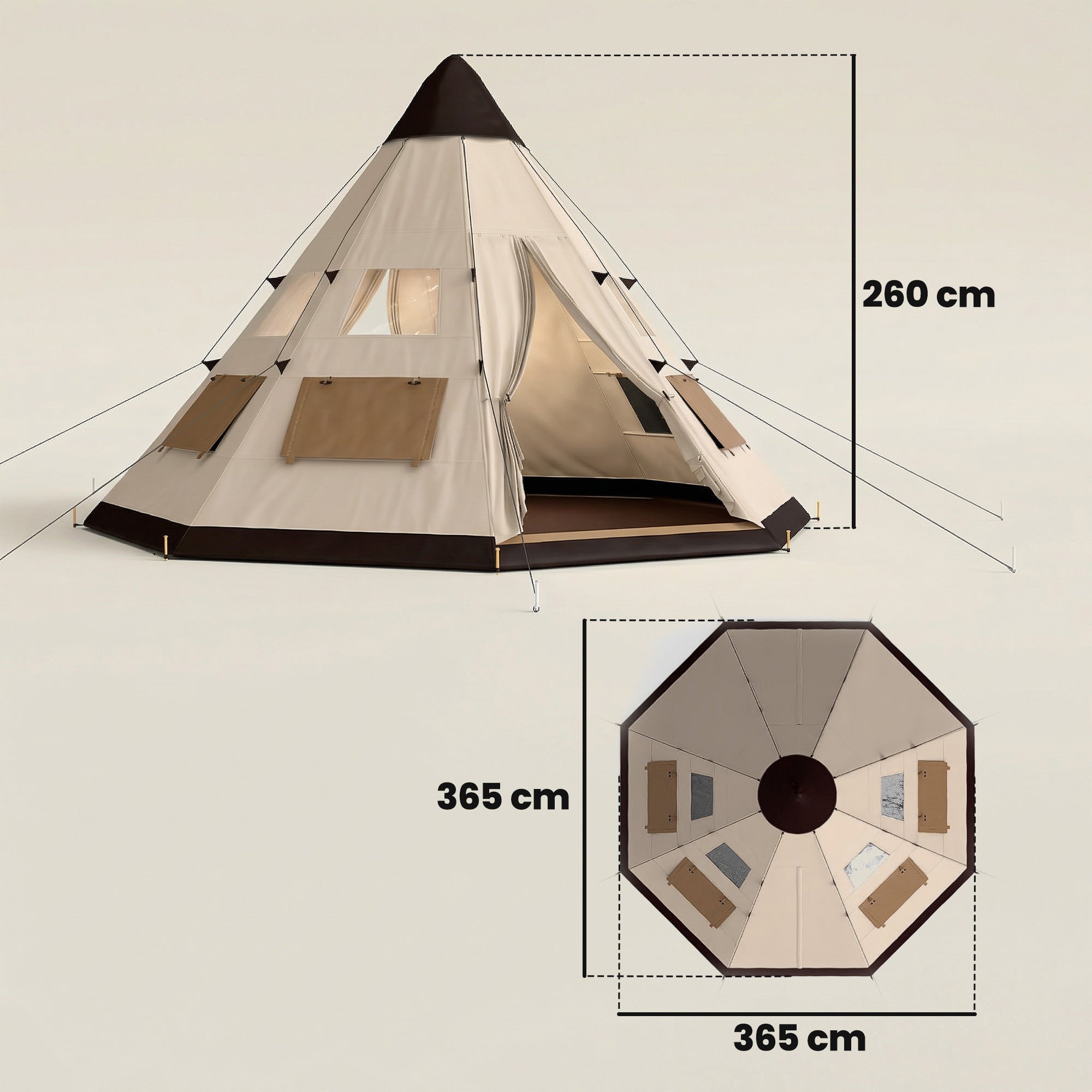 6 Men Tipi Tent with Carry Bag - Khaki