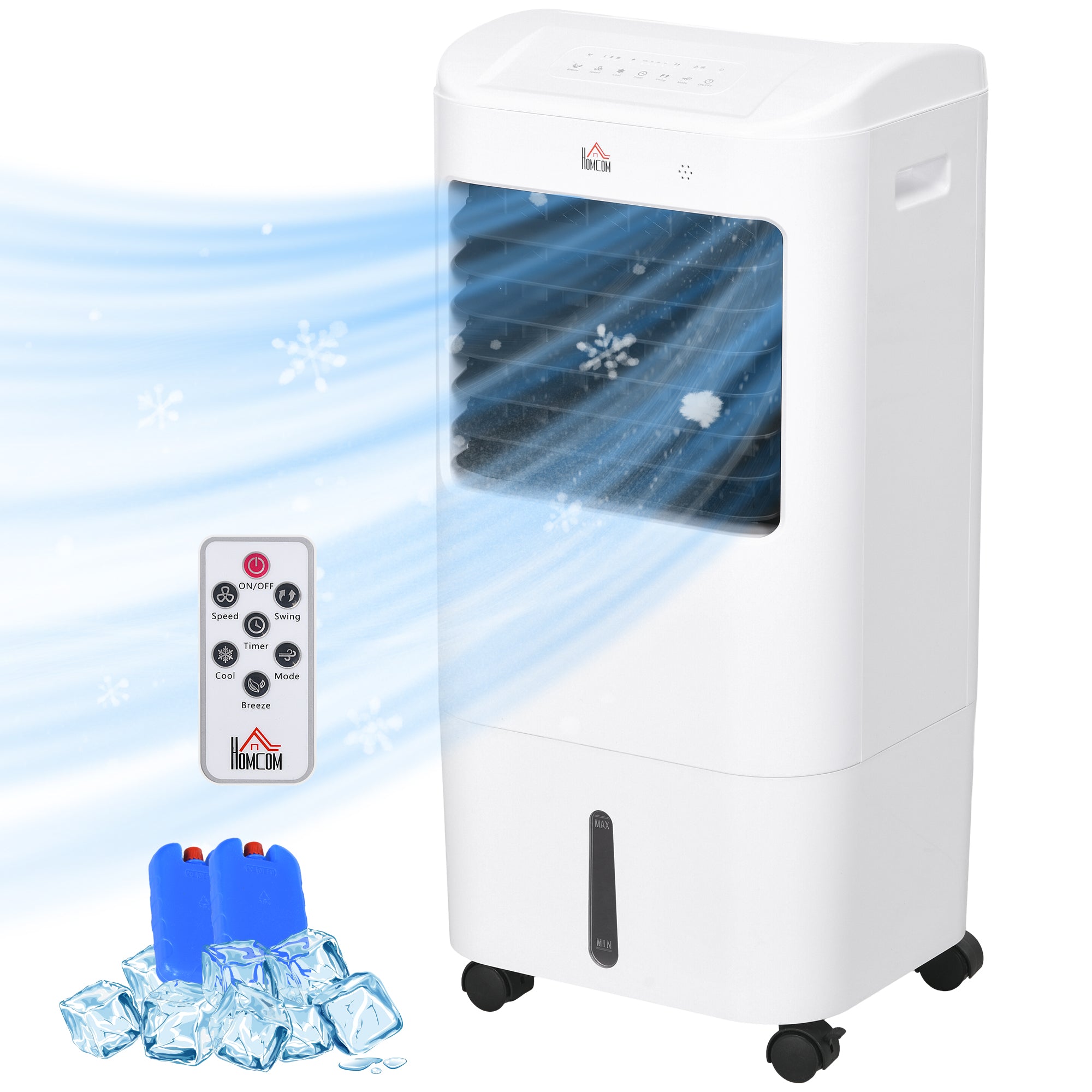 Portable Air Cooler with 15 Litre Water Tank, Oscillation, LED Display, Remote Control, 7.5 Hour Timer, Evaporative Air Cooler Fan with 3 Speeds, 3 Modes, Ice Packs, for Home Office