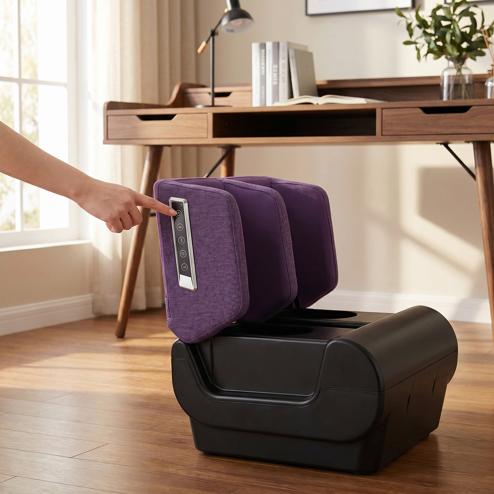 2 in 1 Foot and Calf Massager with Heat, Air Compression, Timer, 3 Modes & Intensities, Purple and Black