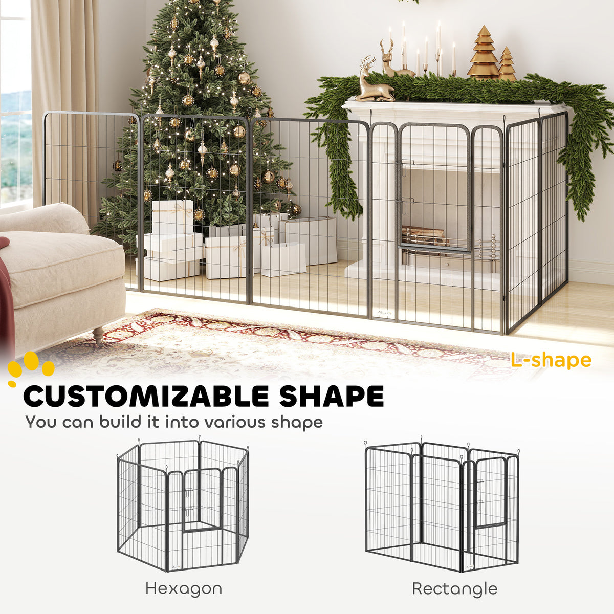 Heavy Duty 6-Panel Dog Playpen with Secure Door 100cm High for Indoor Outdoor - Black