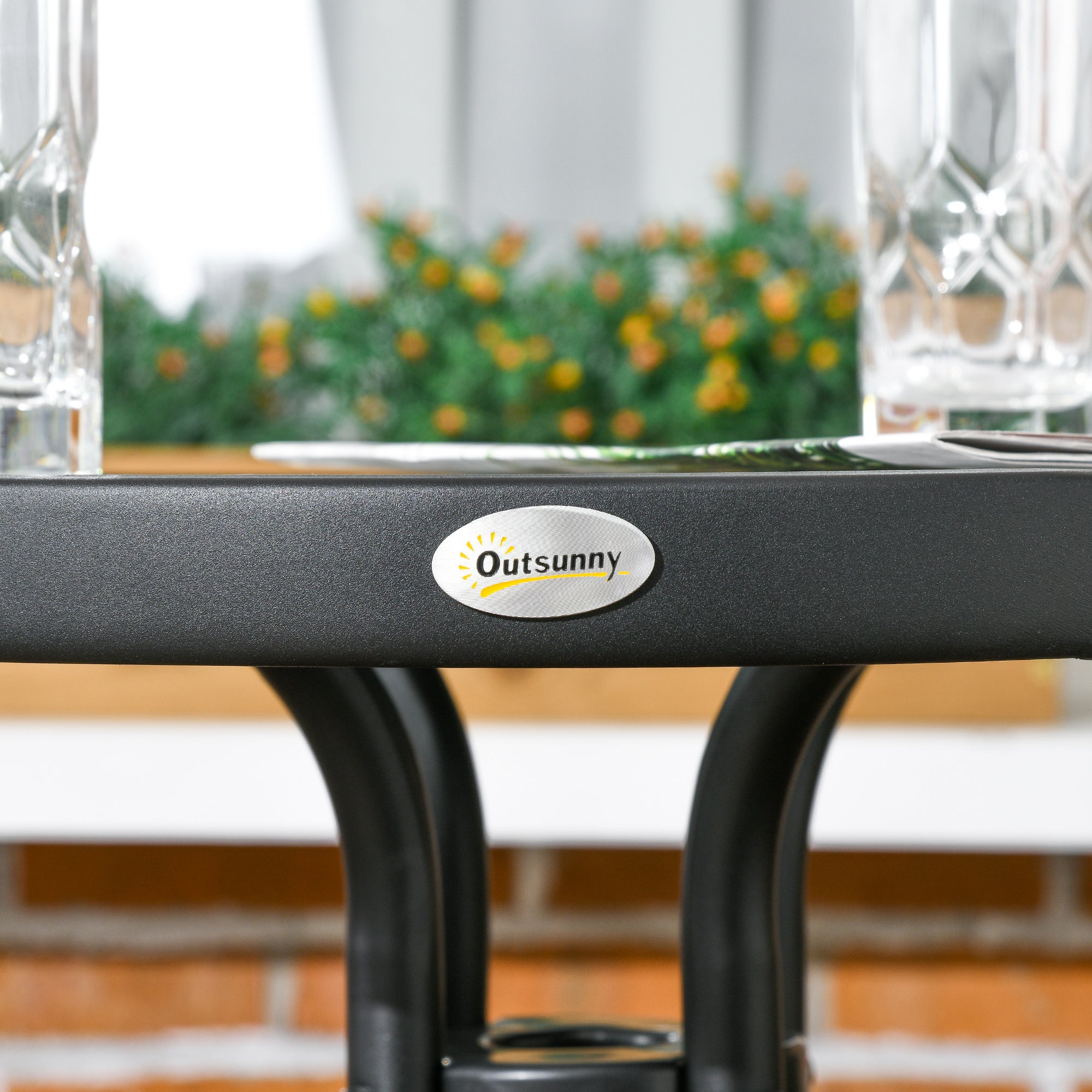 3 Piece Rattan Bistro Set with Tempered Glass Table - Black