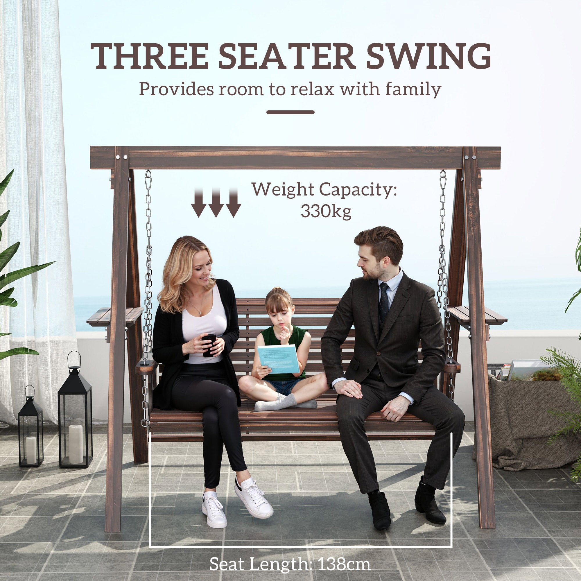 Three-Seater Wooden Swing Bench