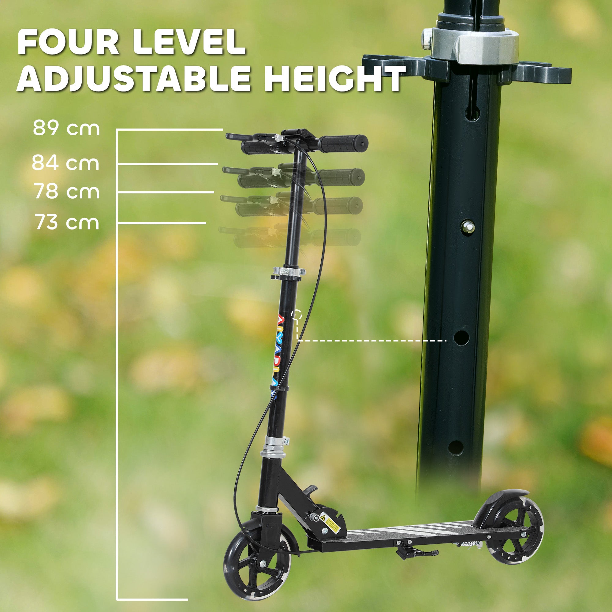 Kids Scooter with Adjustable Handle, Light-Up Wheels, Handbrake & Rear Brake for Ages 3-8 - Black