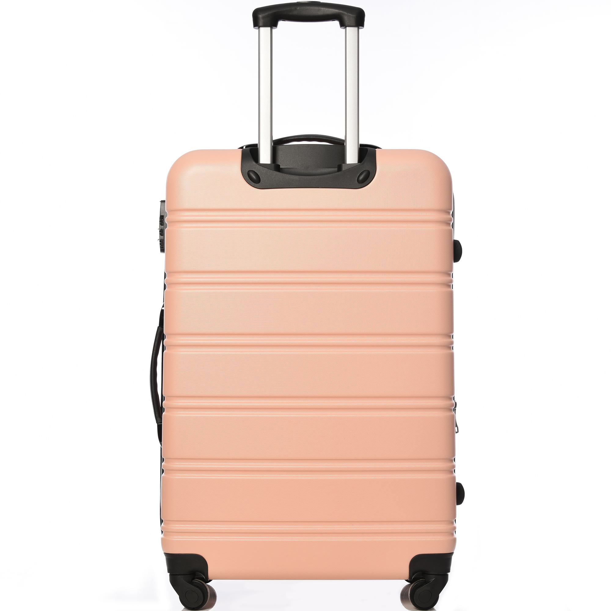 28" 4-Wheel ABS Hard Shell Travel Trolley Suitcase with Adjustable Handle, Luggage with Secure Lock, 52L × 32W × 78H cm, Pink