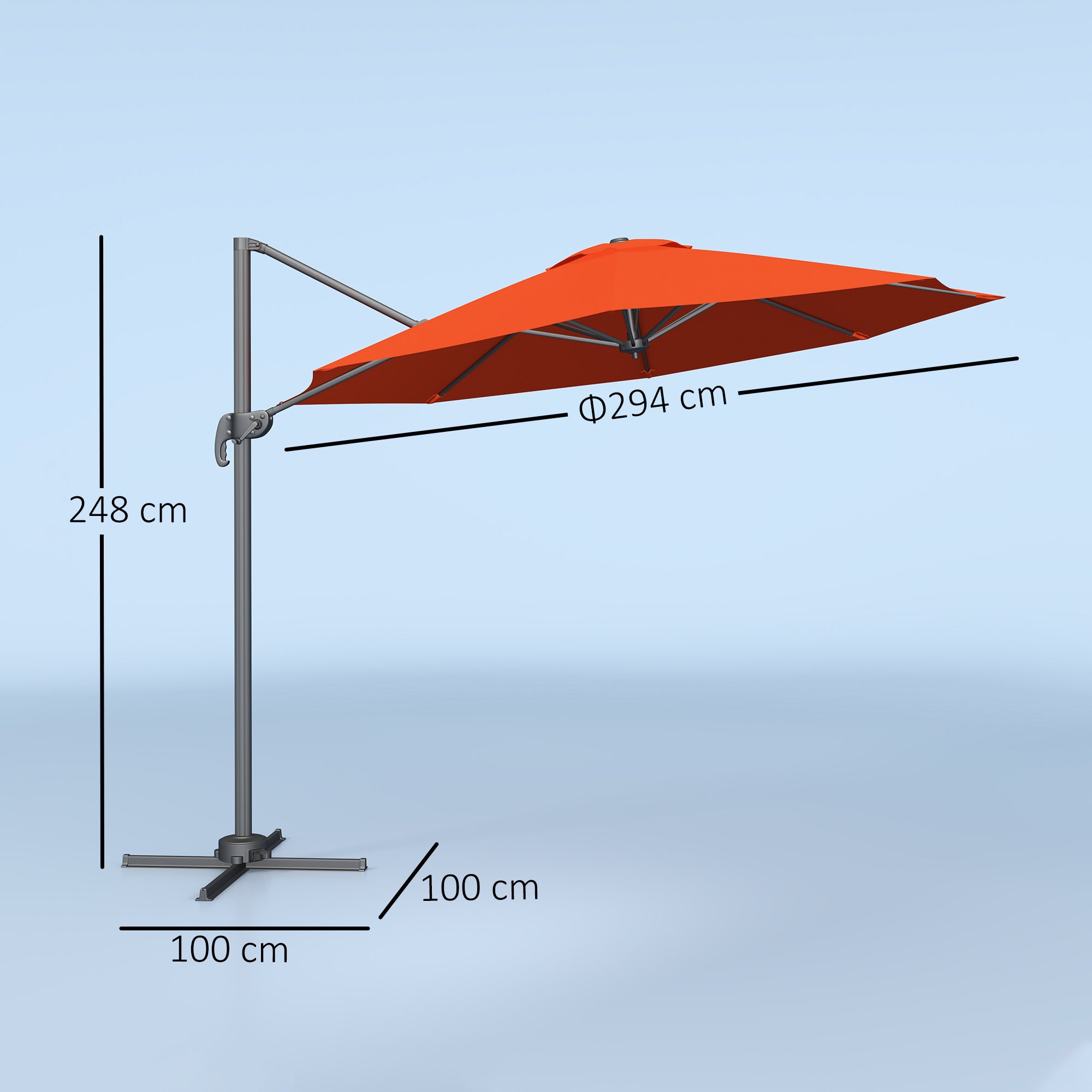 Five-Position Aluminium Frame Overhanging Parasol - Orange