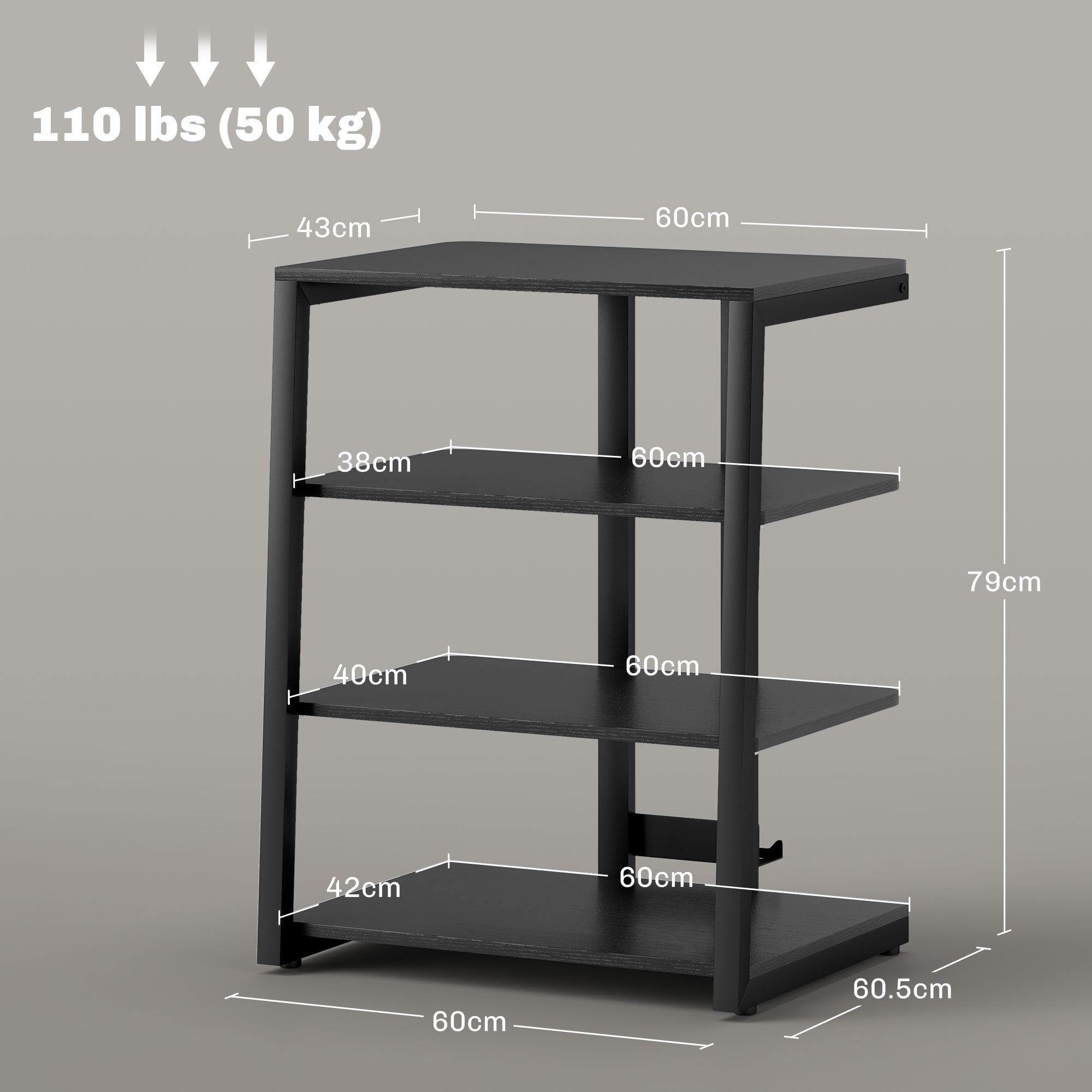 HiFi Stand, with Four Storage Shelves - Black