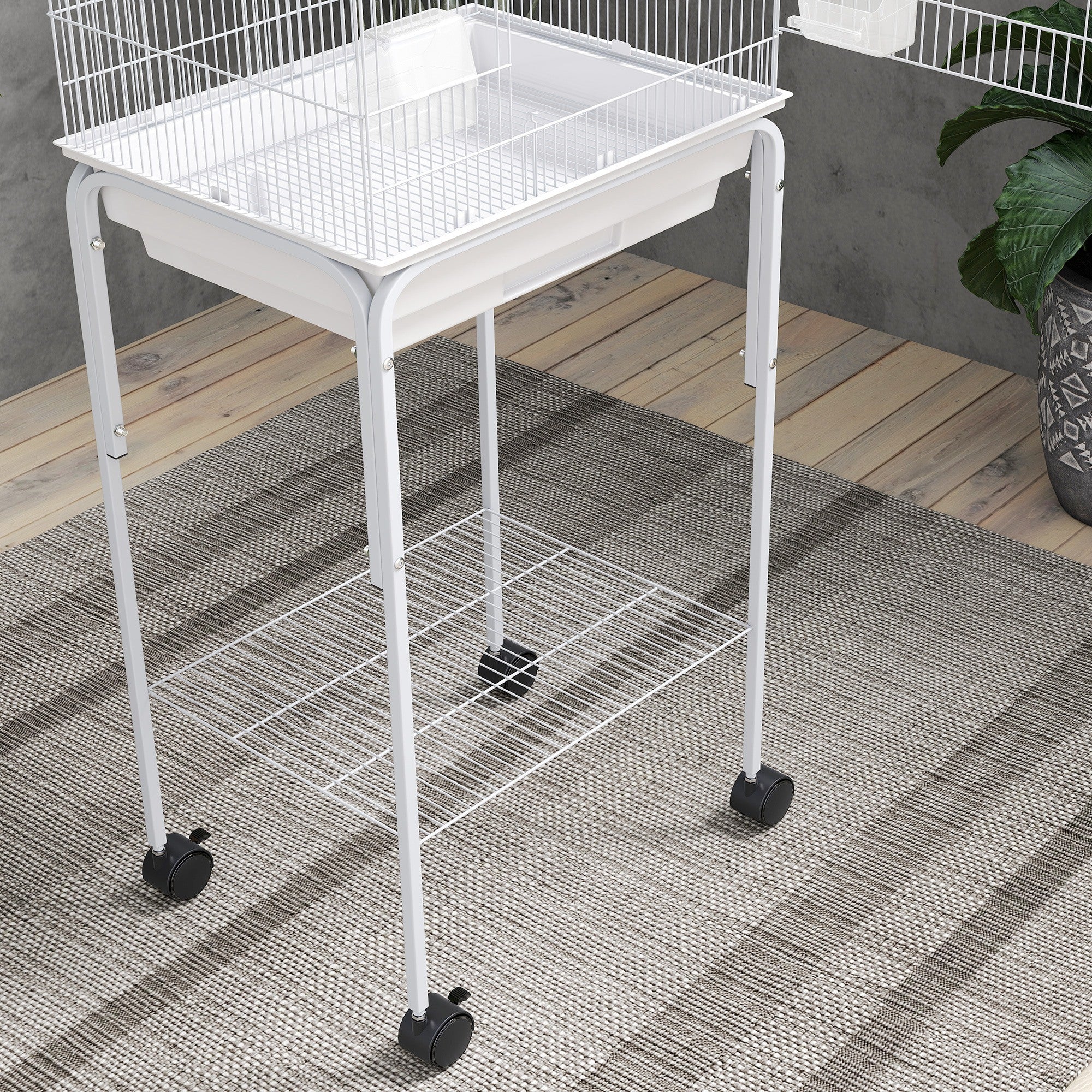 Bird Cage Budgie Cages for Finch Canary Parakeet with Stand Wheels Slide-out Tray Accessories Storage Shelf, White