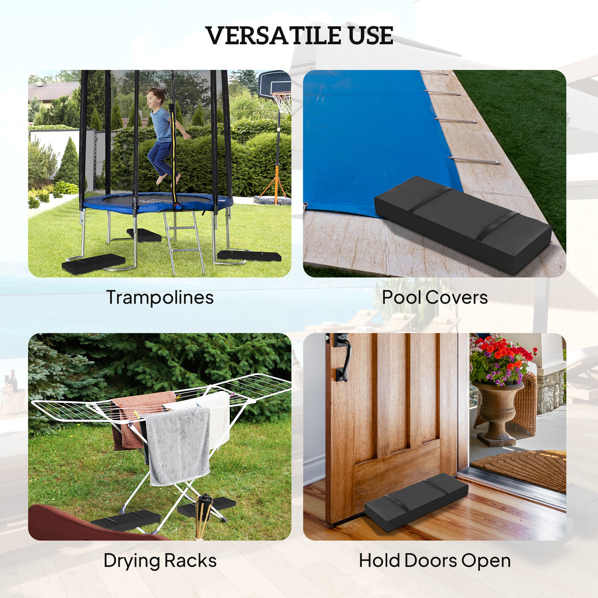 Set of 4 Parasol Weight Bags 25kg Fillable Sandbags with Handles - Black