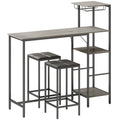 3 Piece Breakfast Bar Table and Stools Set, Washed Grey