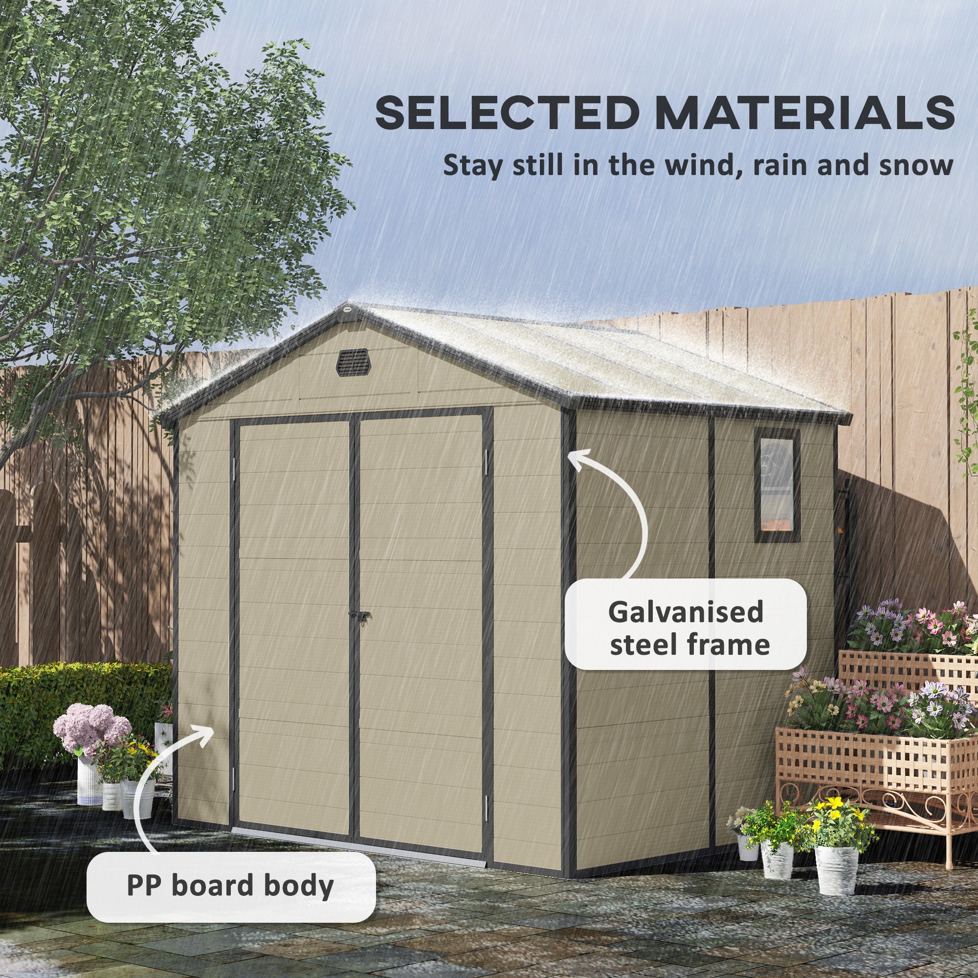 7.9ft x 6.2ft Aluminium Frame Garden Shed with Foundation - Cream White