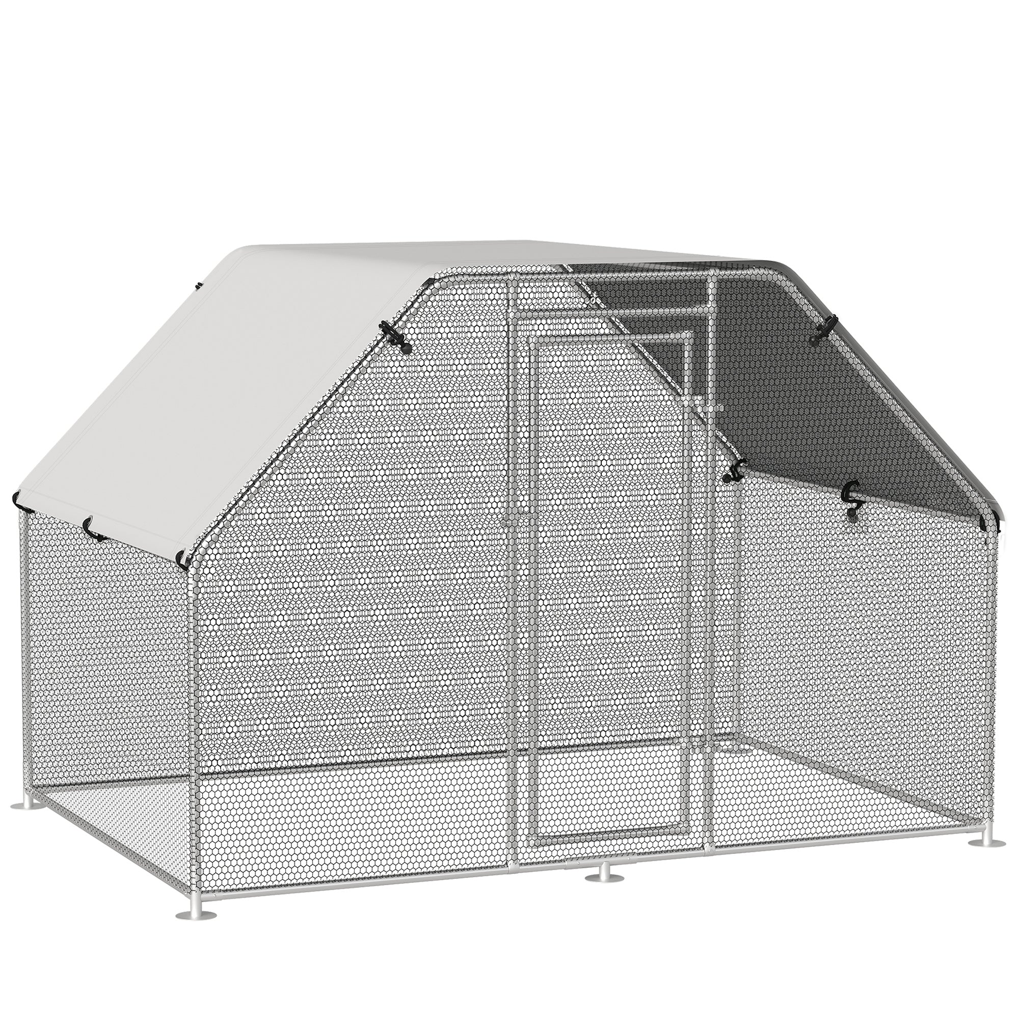 Walk-In Chicken Coop Run Cage Large Metal Chicken House w/ Cover Outdoor, 280W x 190D x 195H cm