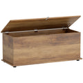 113L Storage Chest with Flip-Top Lid and Safety Hinges, Storage Trunk for Living Room and Entryway - Brown Wood Grain