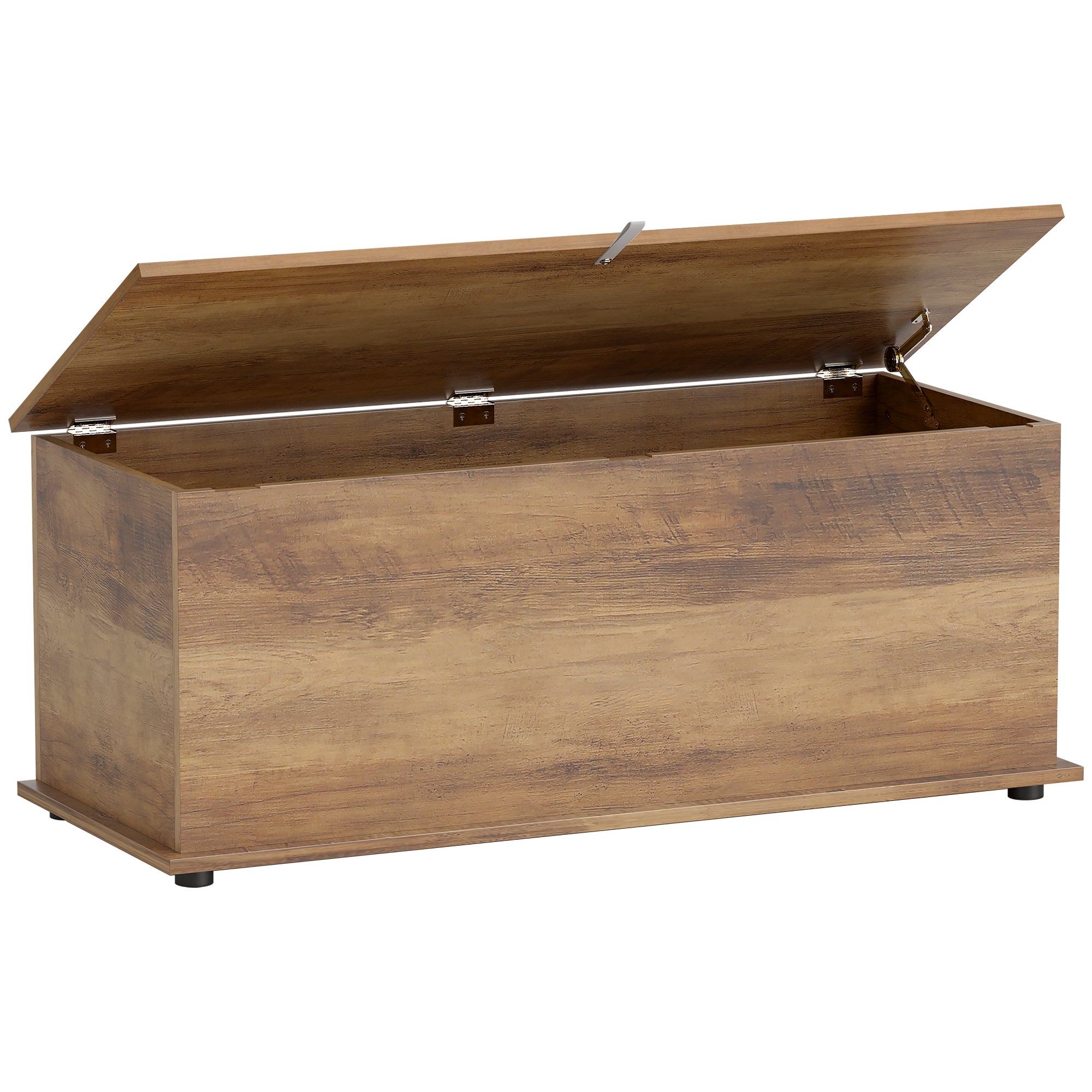 113L Storage Chest with Flip-Top Lid and Safety Hinges, Storage Trunk for Living Room and Entryway - Brown Wood Grain