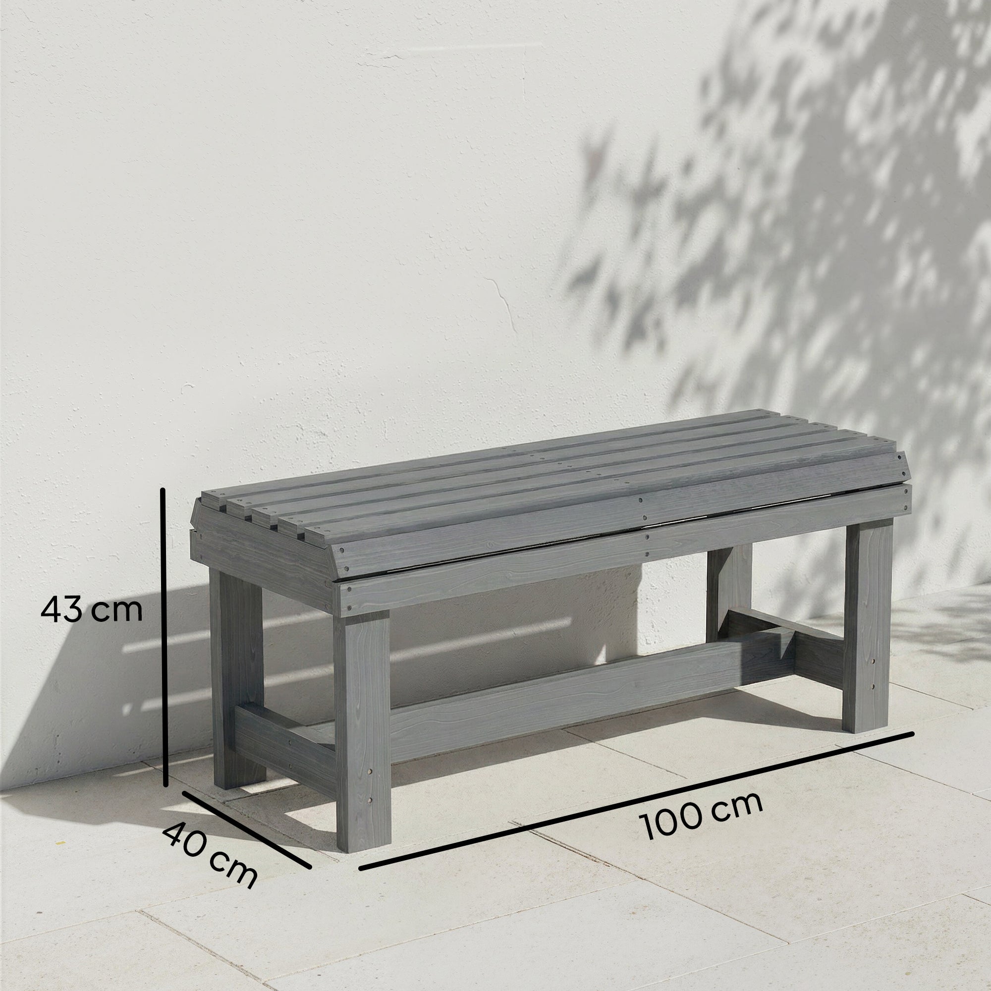 Wooden Outdoor Bench, 2 Seater Garden Bench, Backless Patio Bench with Slatted Curved Seat, Grey Embossed Finish