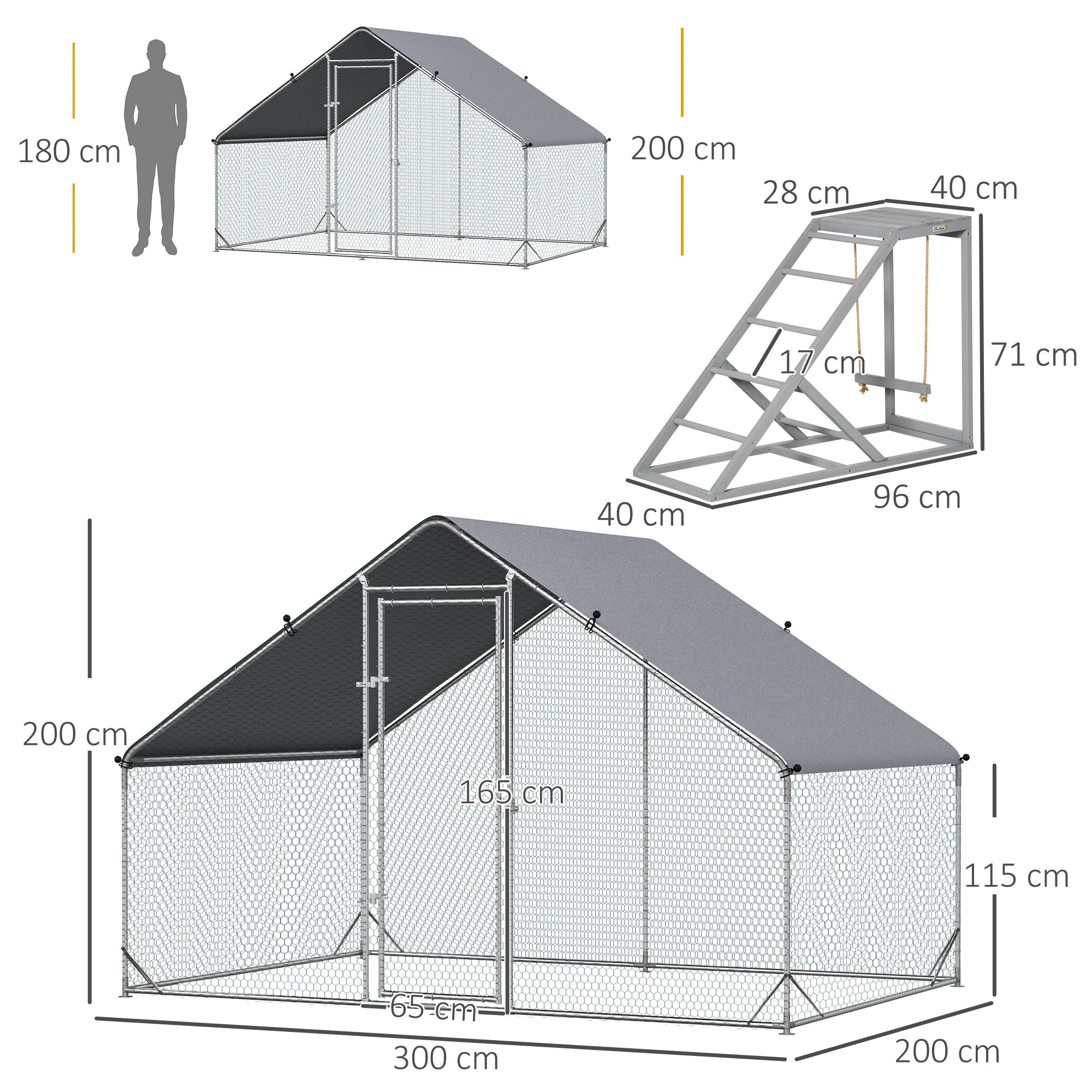 Walk In Chicken Run with Chicken Activity Shelf and Cover, 3 x 2 x 2m