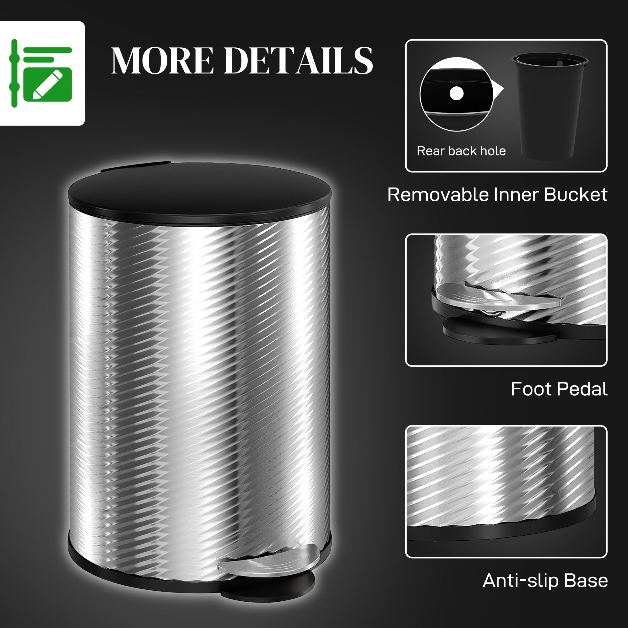 20L Stainless Steel Compact Home Bin