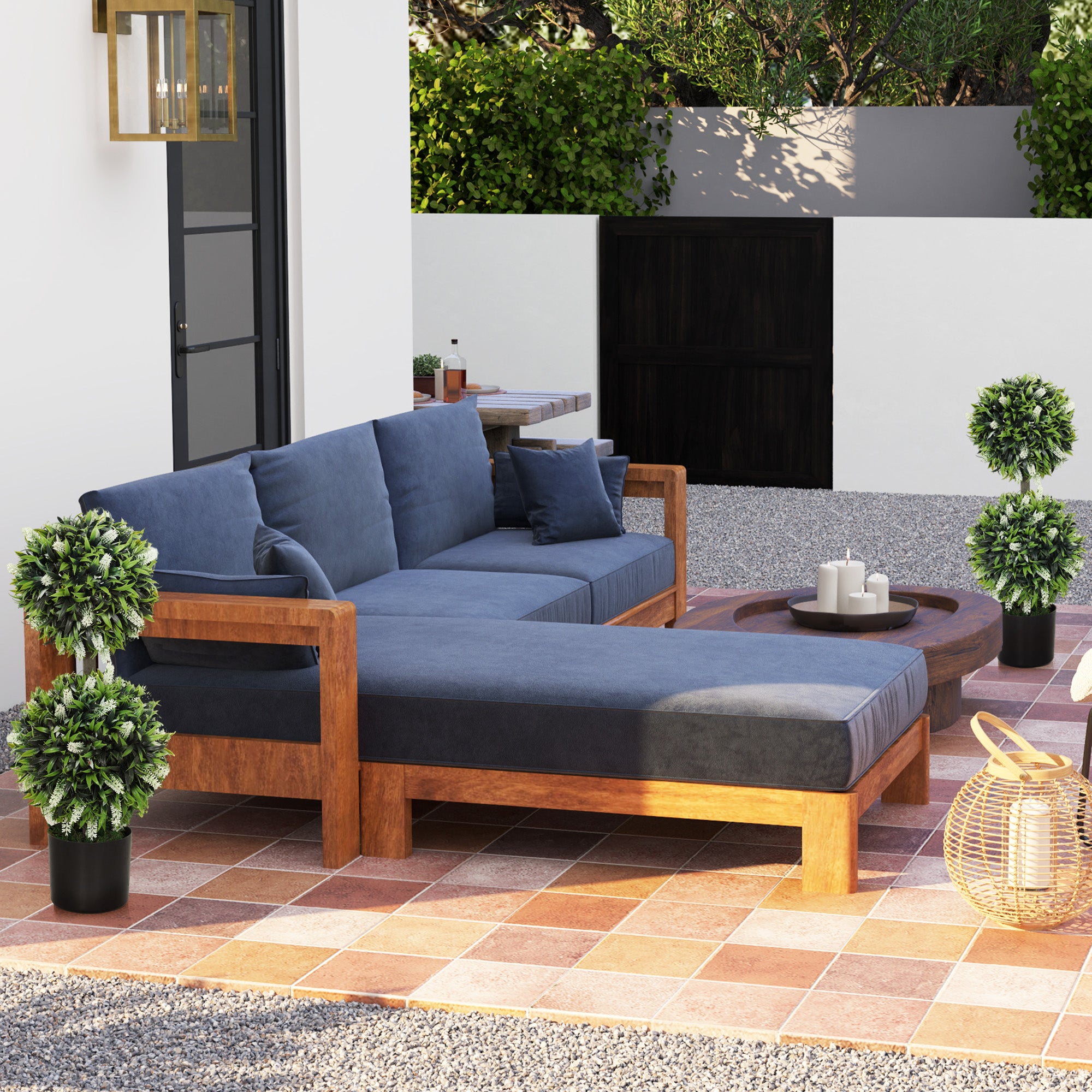 Set of 2 Artificial Decorative Ball Trees with Lavender Flowers, 70cm - White