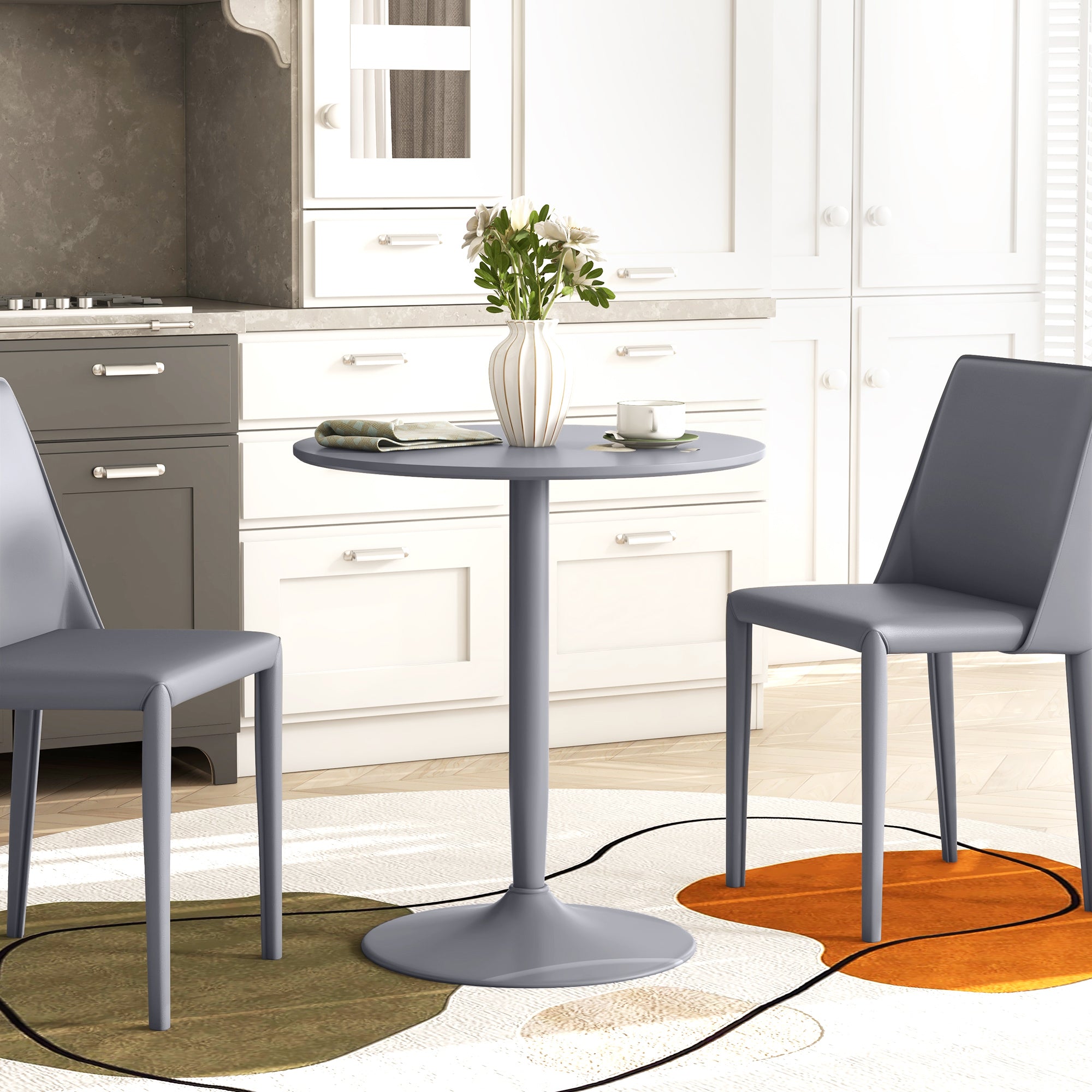 75H x 70cm Two-Person Minimalistic Dining Table - Grey