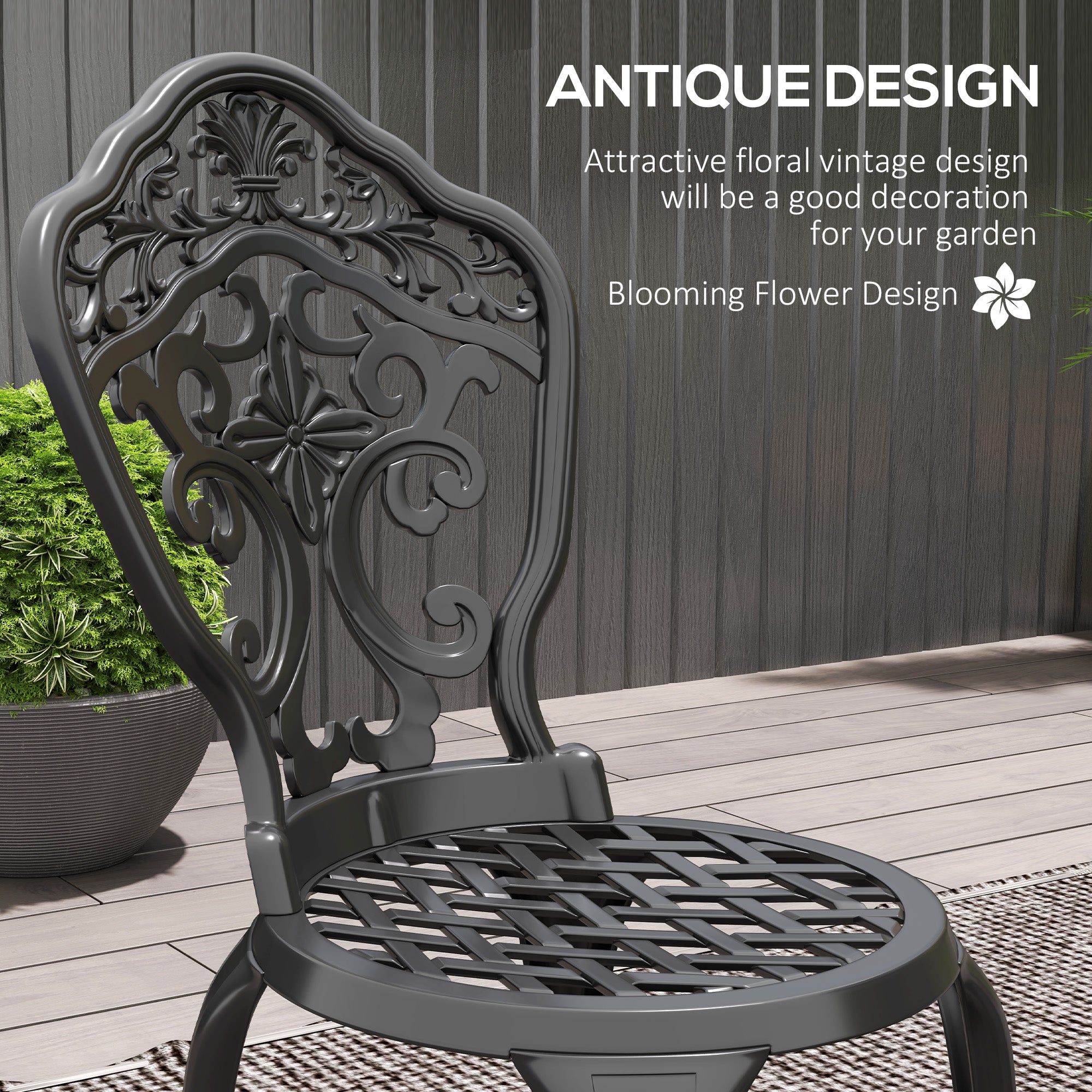 Three-Piece Aluminium Floral Bistro Set - Black