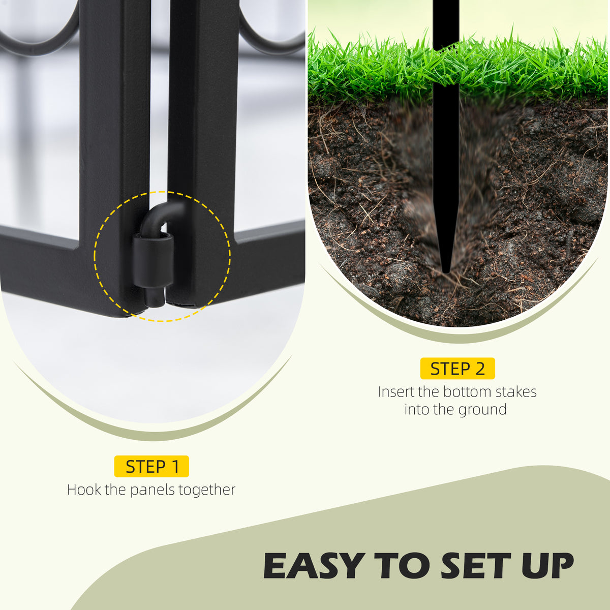 Decorative Garden Fencing, 8PCs Outdoor Picket Fence Panels, Rustproof Metal Wire Landscape Flower Bed Border Edging Animal Barrier, Black