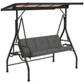 Convertible Three-Seater Swing Bench with Adjustable Canopy and Cup Trays - Dark Grey