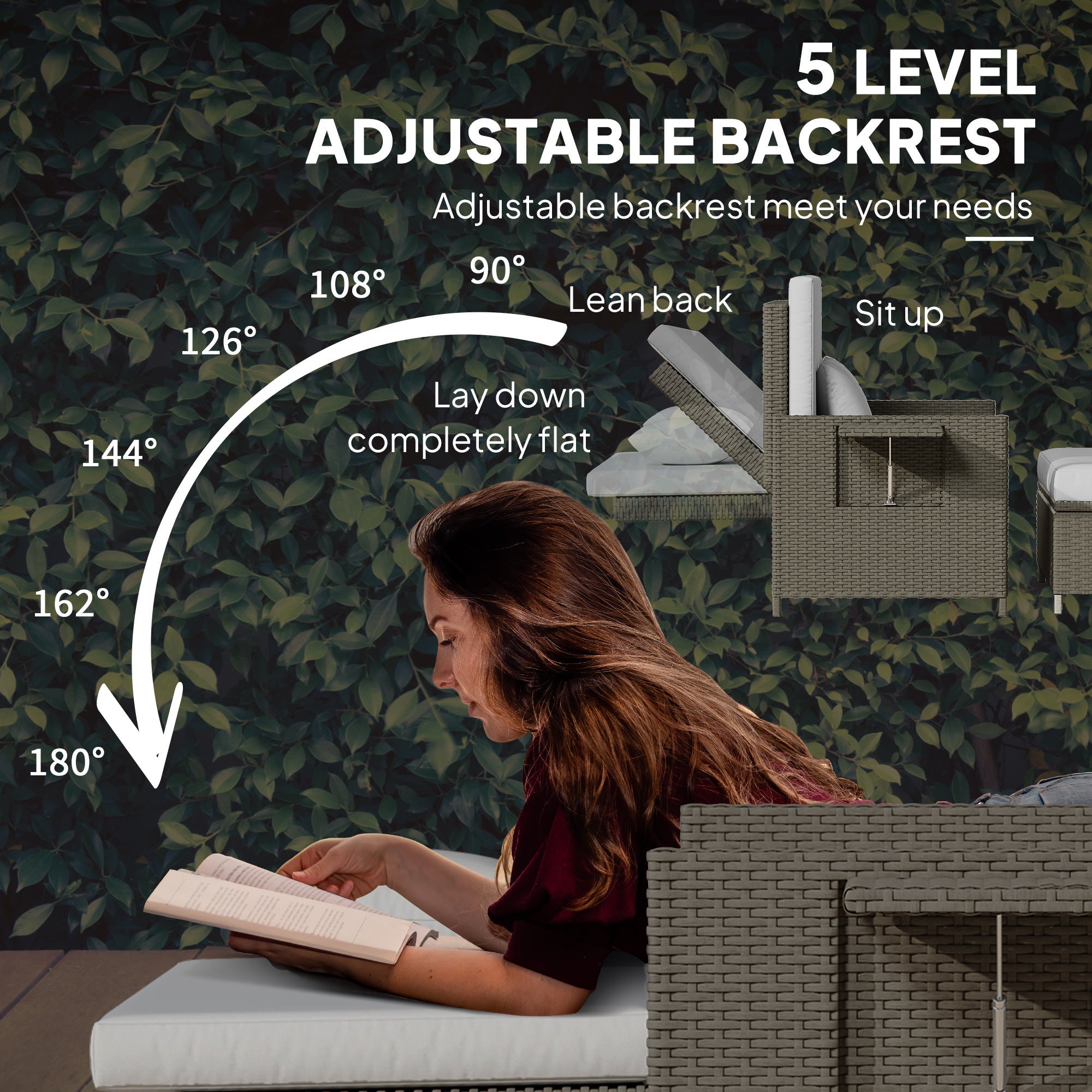 2 Piece Rattan Day Bed Set with Storage Footstool - Light Grey