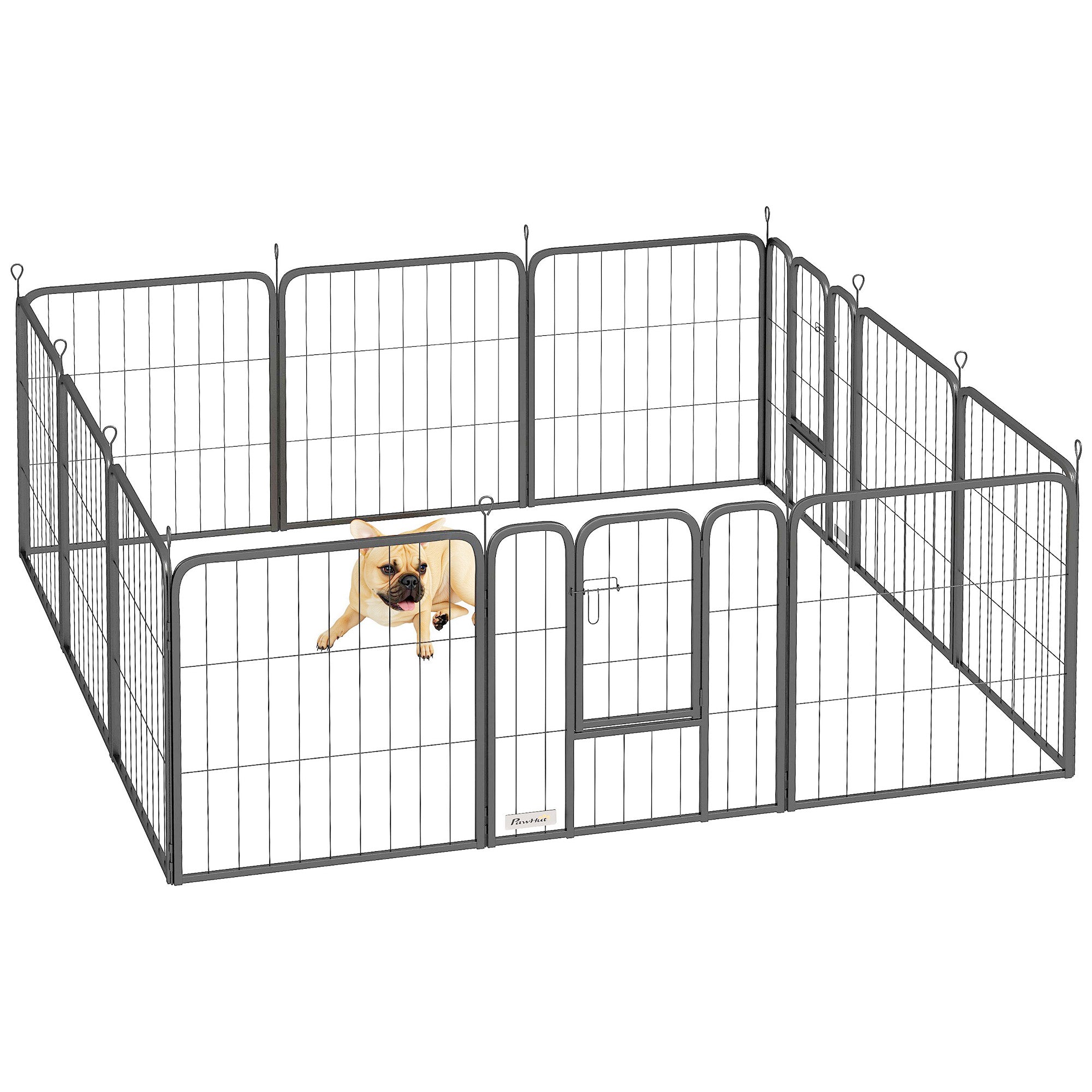 12 Panels Heavy Duty Dog Playpen with Doors, for Small Dogs, 60cm High, Black