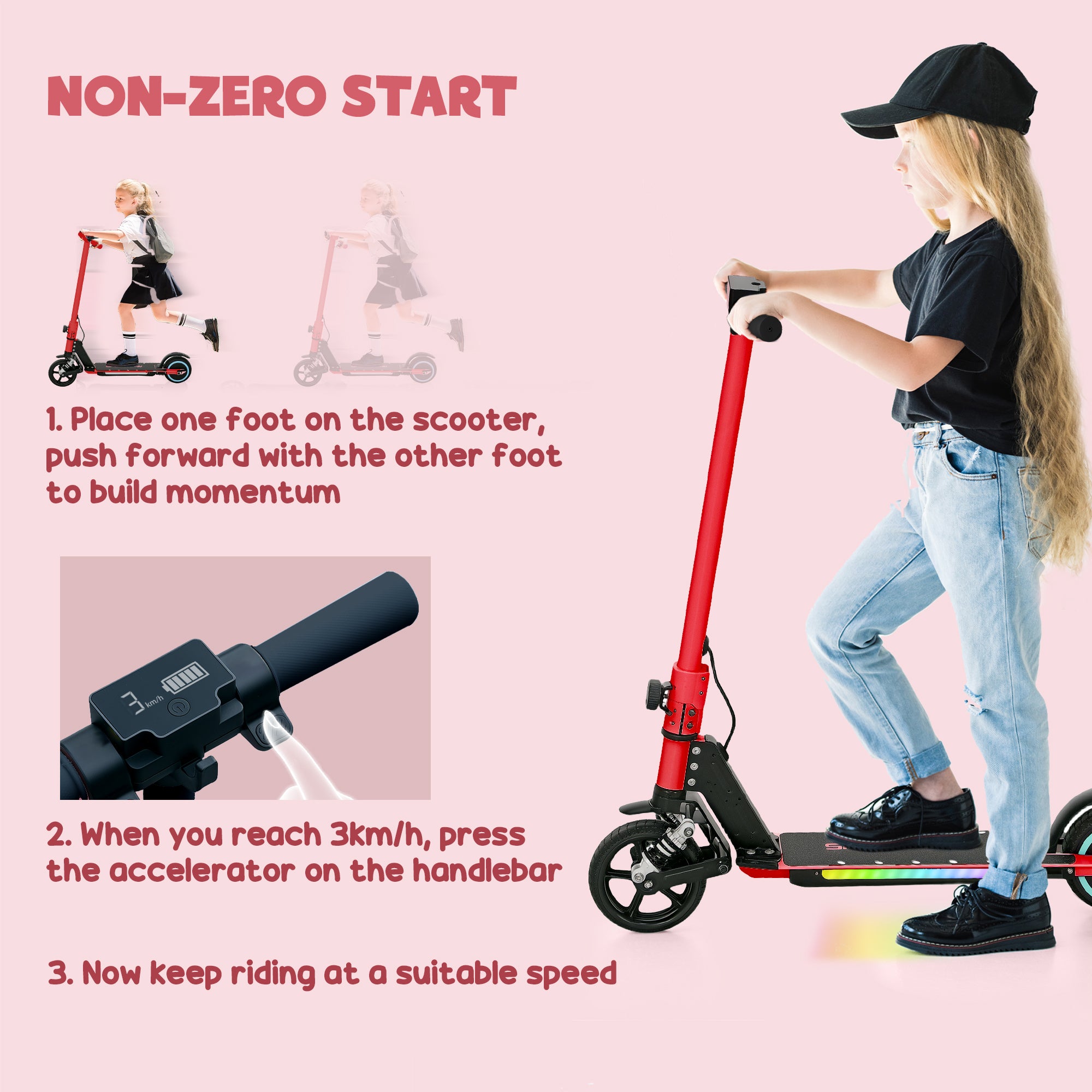 Folding Electric Scooter for Kids 6-14 with Dual Brakes, Front Suspension, LED Lights & Display - Red
