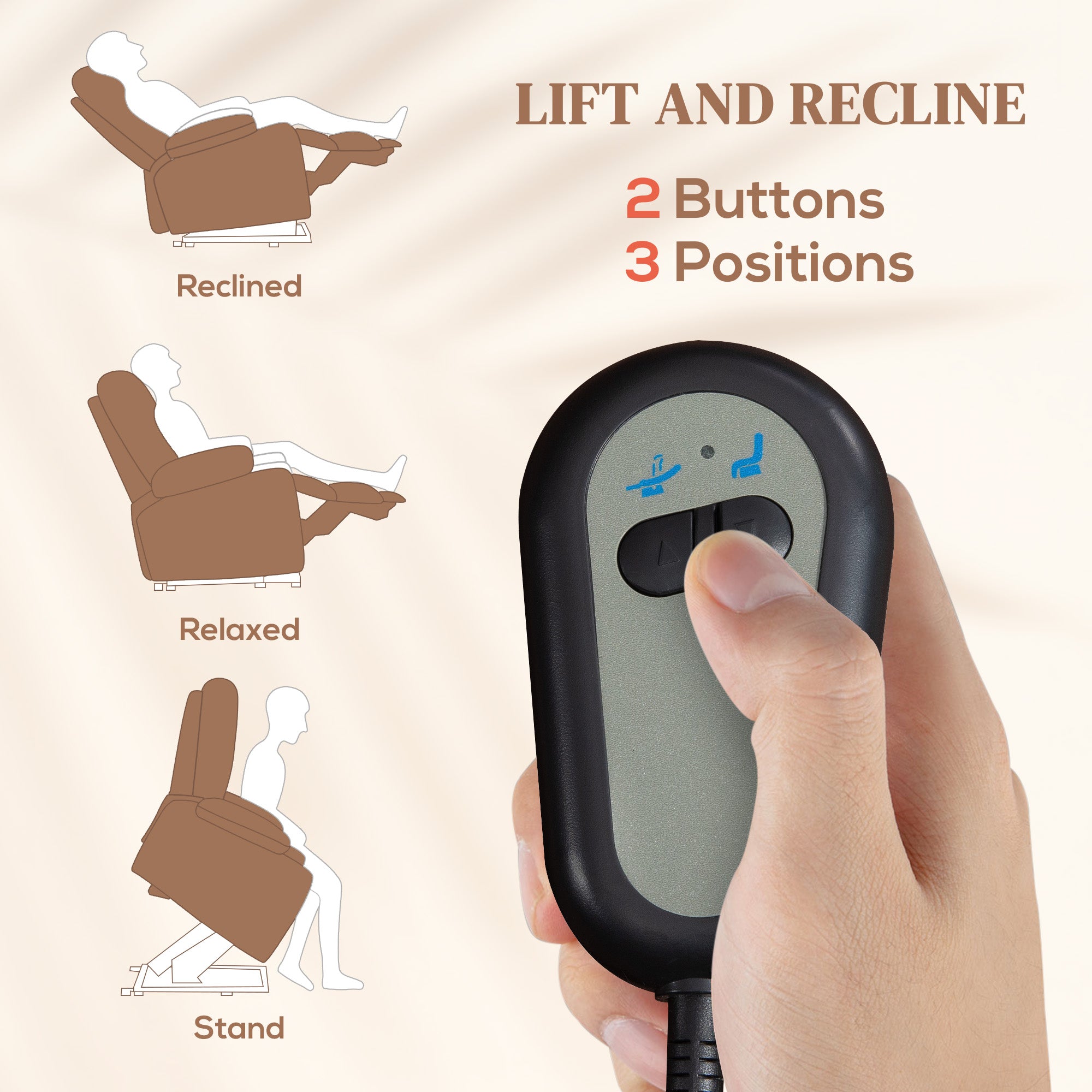 Eight Massage Point Electric Reclining Lift Chair, with Remote - Brown