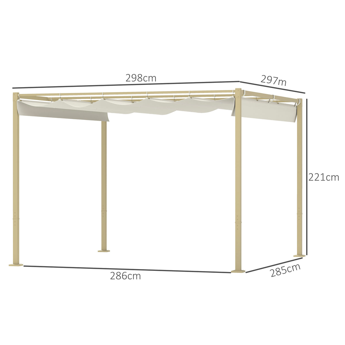 3 x 3 Metre Garden Pergola Kit with Retractable UPF30+ Canopy - Khaki