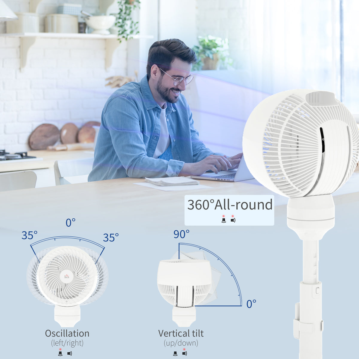 9'' Air Circulator Fan with 3 Speeds, 3 Modes, 70° Oscillation & Remote Control - White