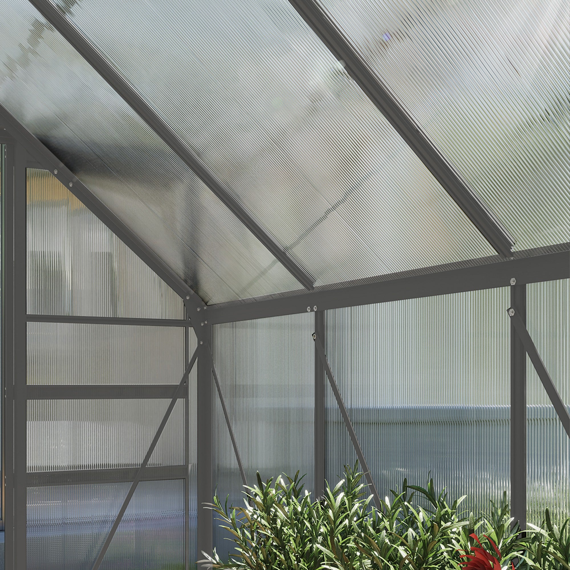 190 x 253 cm Walk-In Polycarbonate Greenhouse - Dark Grey