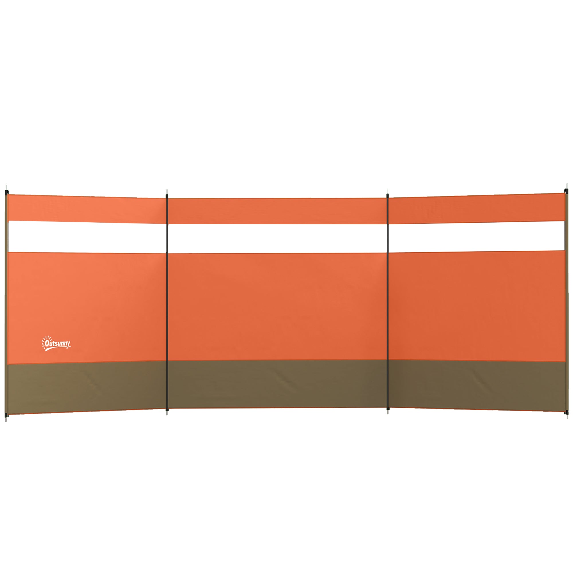 Camping Windbreaker with Clear Windows, Carry Bag and Steel Poles, for Beach Caravan Campervan, 440 x 140cm, Orange