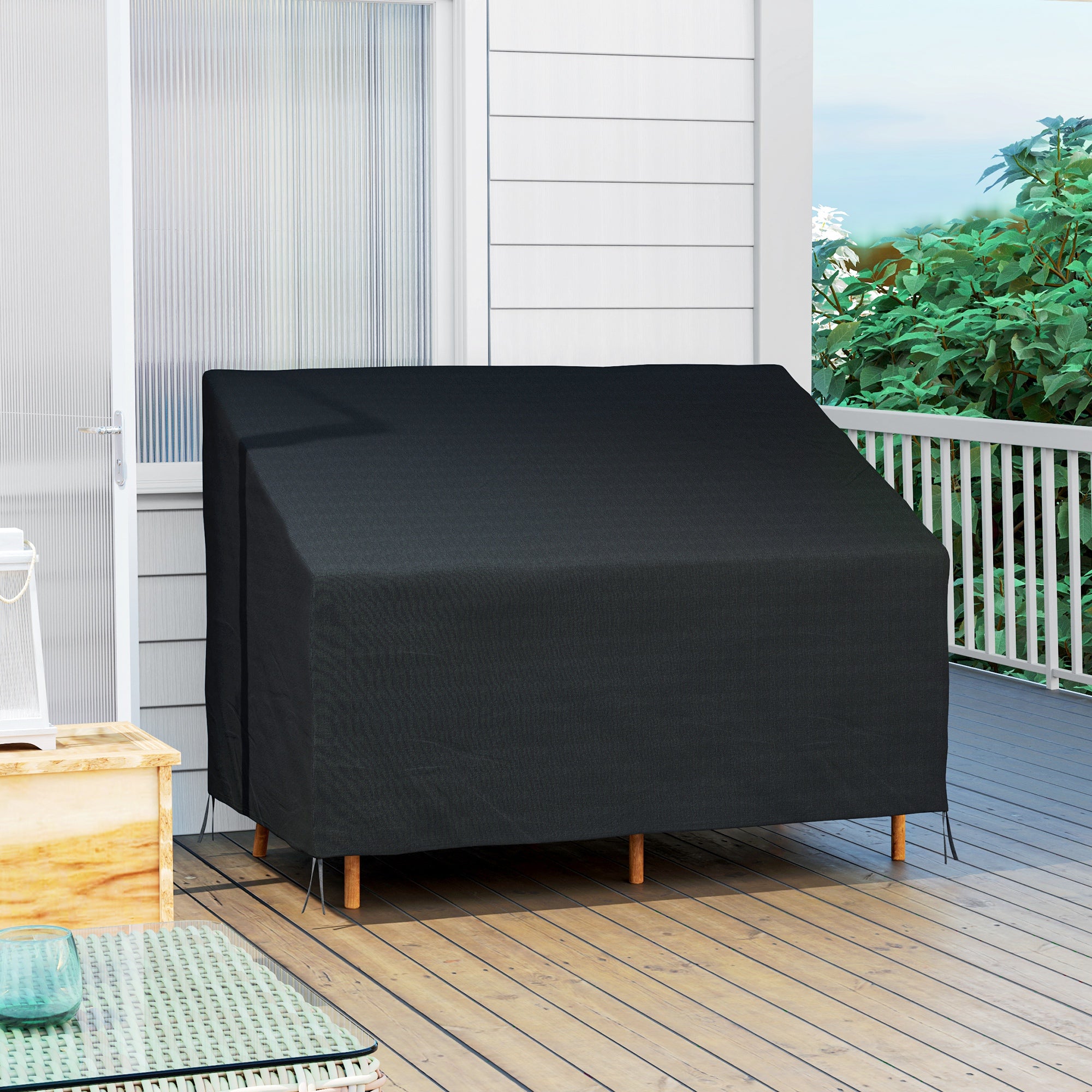 600D Oxford Cloth Furniture Cover, 2 Seater Sofa Protector for Garden Patio, Outdoor, Waterproof, Black, 140L x 84W x 56/94H cm