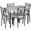 Five-Piece Marble Effect Dining Table Set with Padded Chairs - Grey/Black