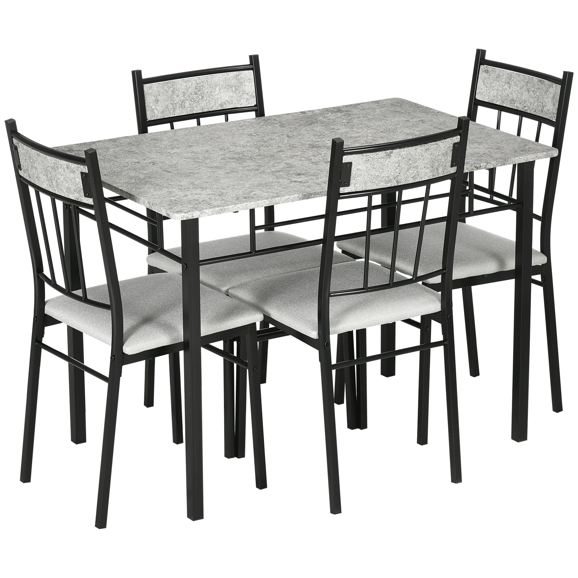 Five-Piece Marble Effect Dining Table Set - Grey/Black