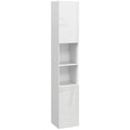 Slim Multi-Storage Bathroom Cabinet with Adjustable Shelves - High Gloss White