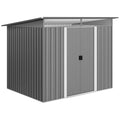 9ft x 6.5ft Garden Storage Shed with Top Window, Metal Outdoor Shed Tool House with Double Doors, Light Grey