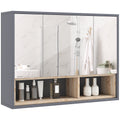 Wall Mounted Bathroom Mirror Cabinet with 3 Doors and Cupboards - Grey
