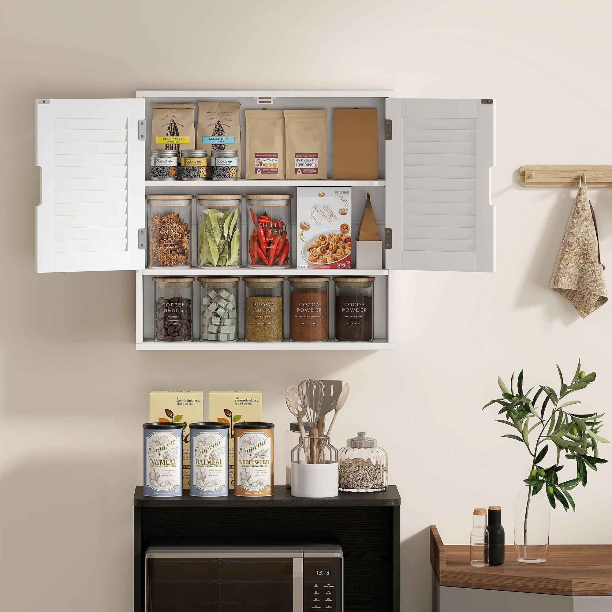 Bathroom Cabinet, Wall Mounted Storage Cabinet with Adjustable Shelves, 60 x 20 x 60 cm, White