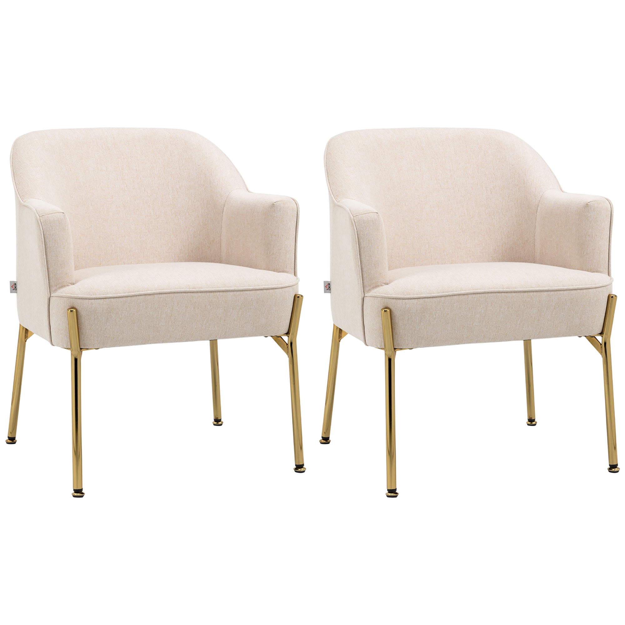 Accent Chair, Living Room Armchair, Vanity Chair with Gold Plating Metal Legs and Soft Padded Seat for Bedroom and Caf©, Set of 2, White