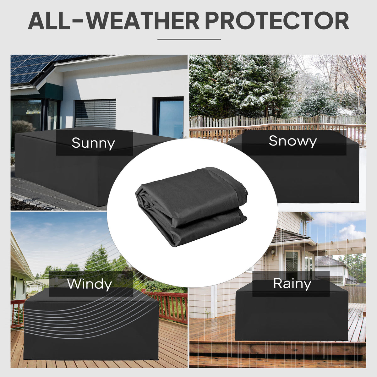 600D Oxford Waterproof Outdoor Sofa Set Cover with Pull Cords - Black