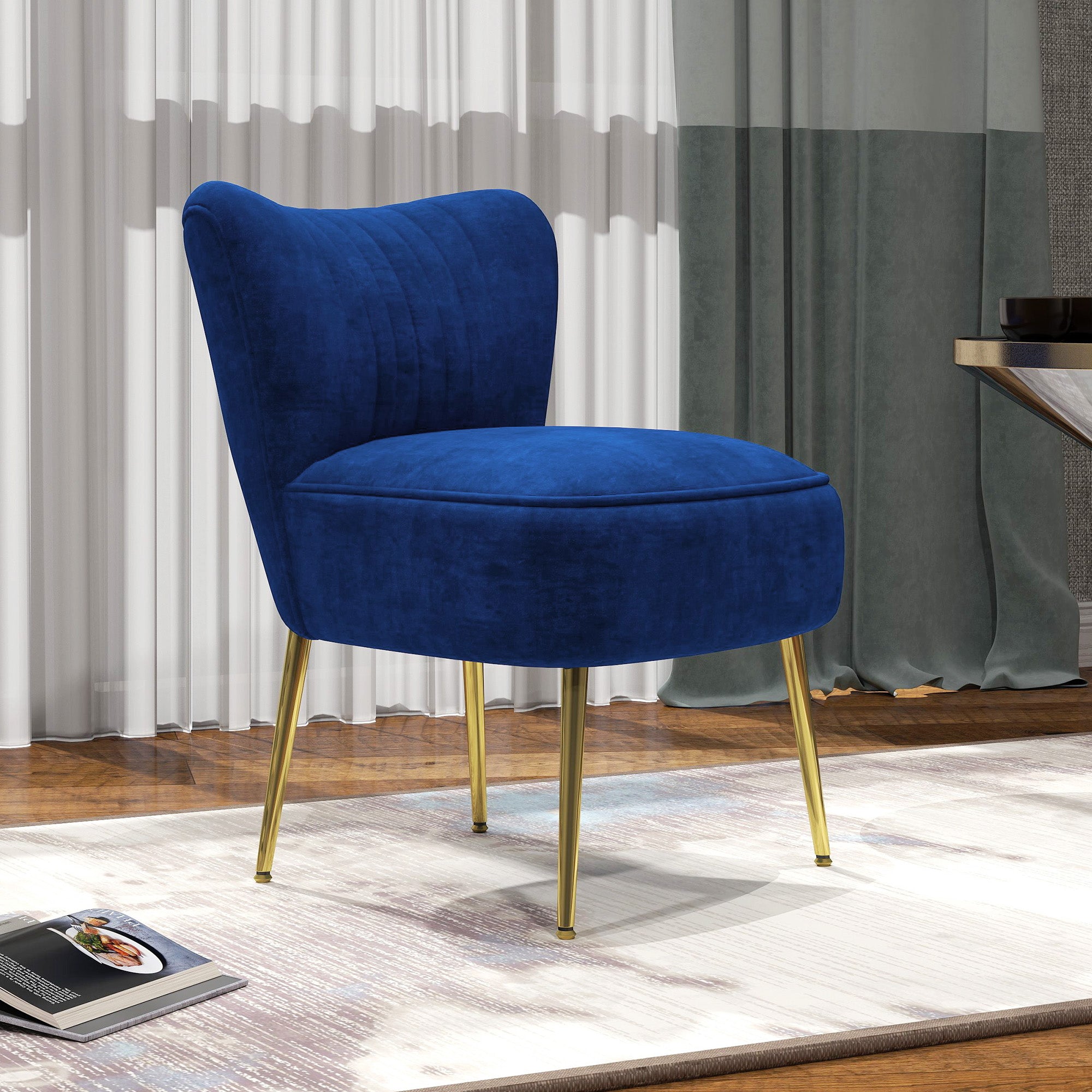 Velvet-Feel Tub Accent Chair - Dark Blue